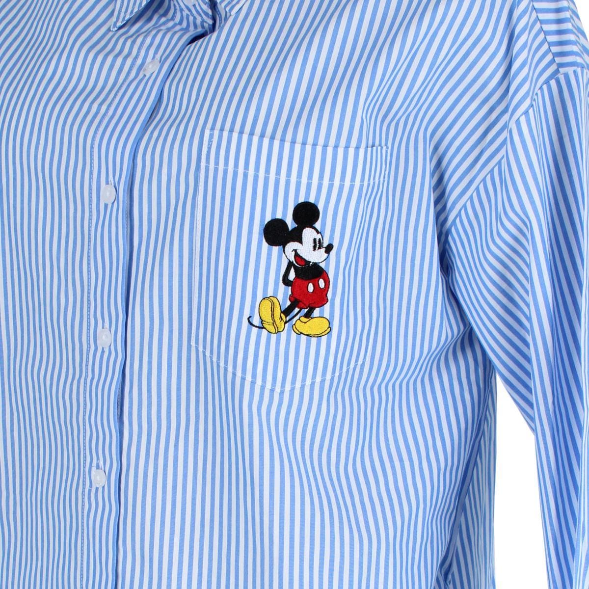 Jerry Leigh Women's Button Down Top with Embroidered Mickey Mouse - Blue