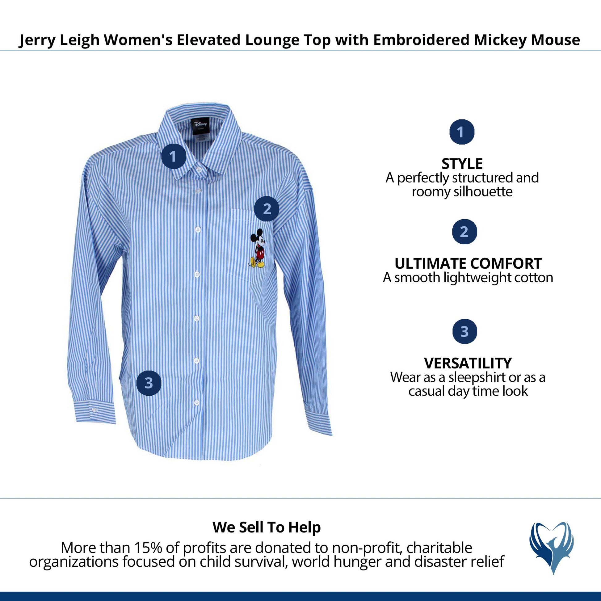 Jerry Leigh Women's Button Down Top with Embroidered Mickey Mouse - Blue