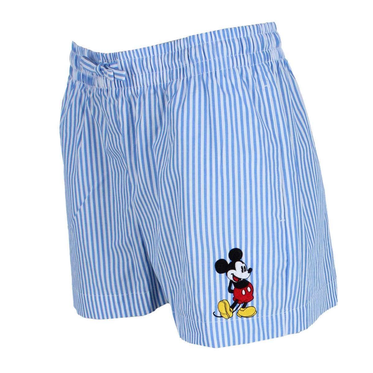 Jerry Leigh Women's Elevated Mickey Mouse Embroidered Striped Short - Blue