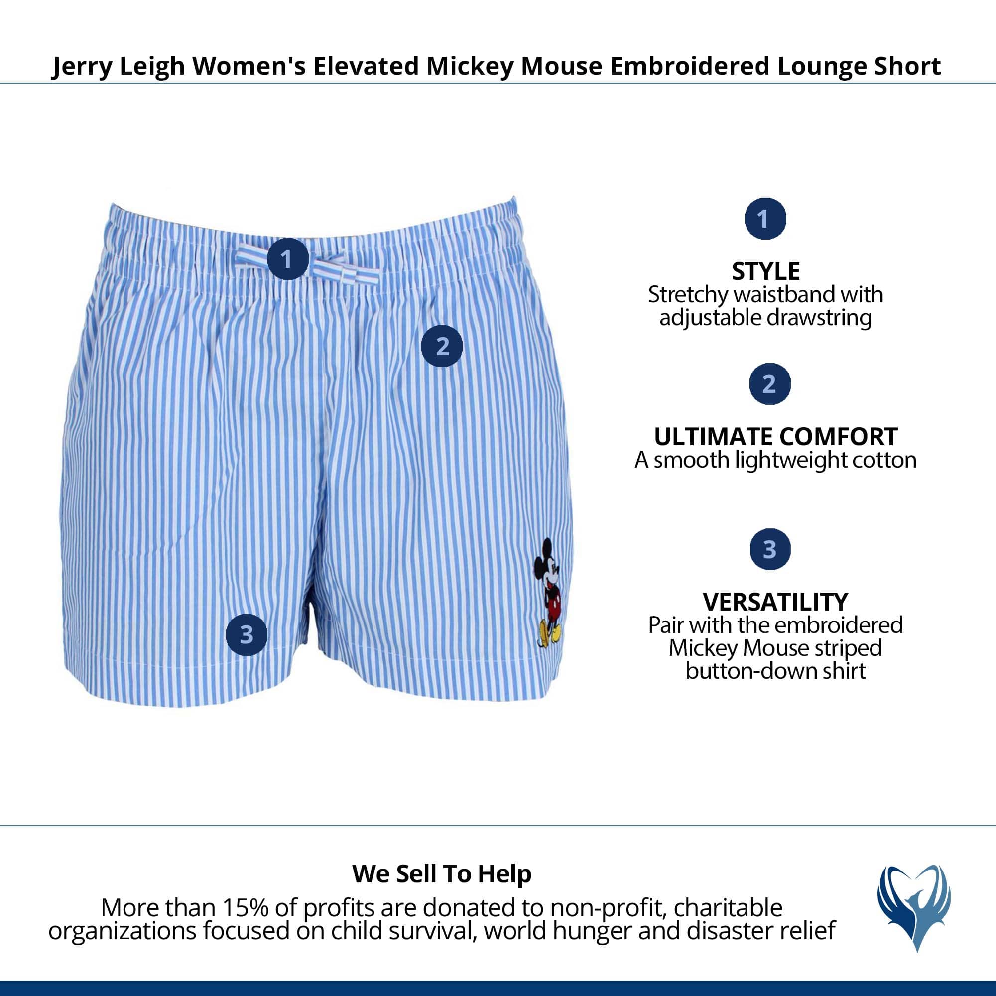 Jerry Leigh Women's Elevated Mickey Mouse Embroidered Striped Short - Blue