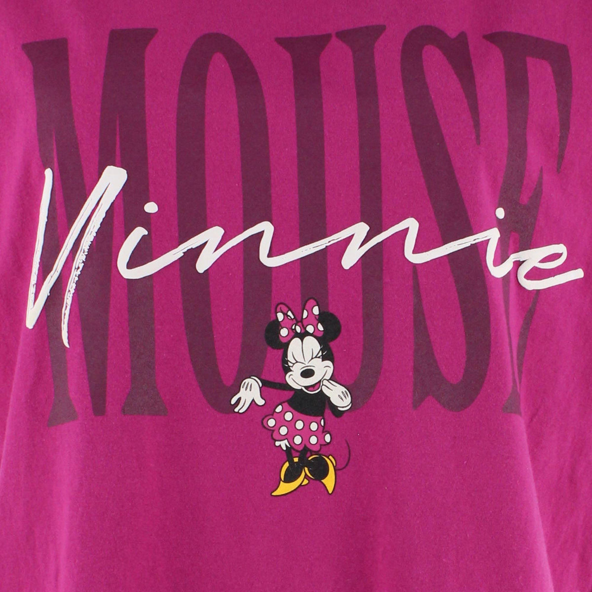 Jerry Leigh Women's Minnie Mouse Script Signature T-Shirt - Magenta