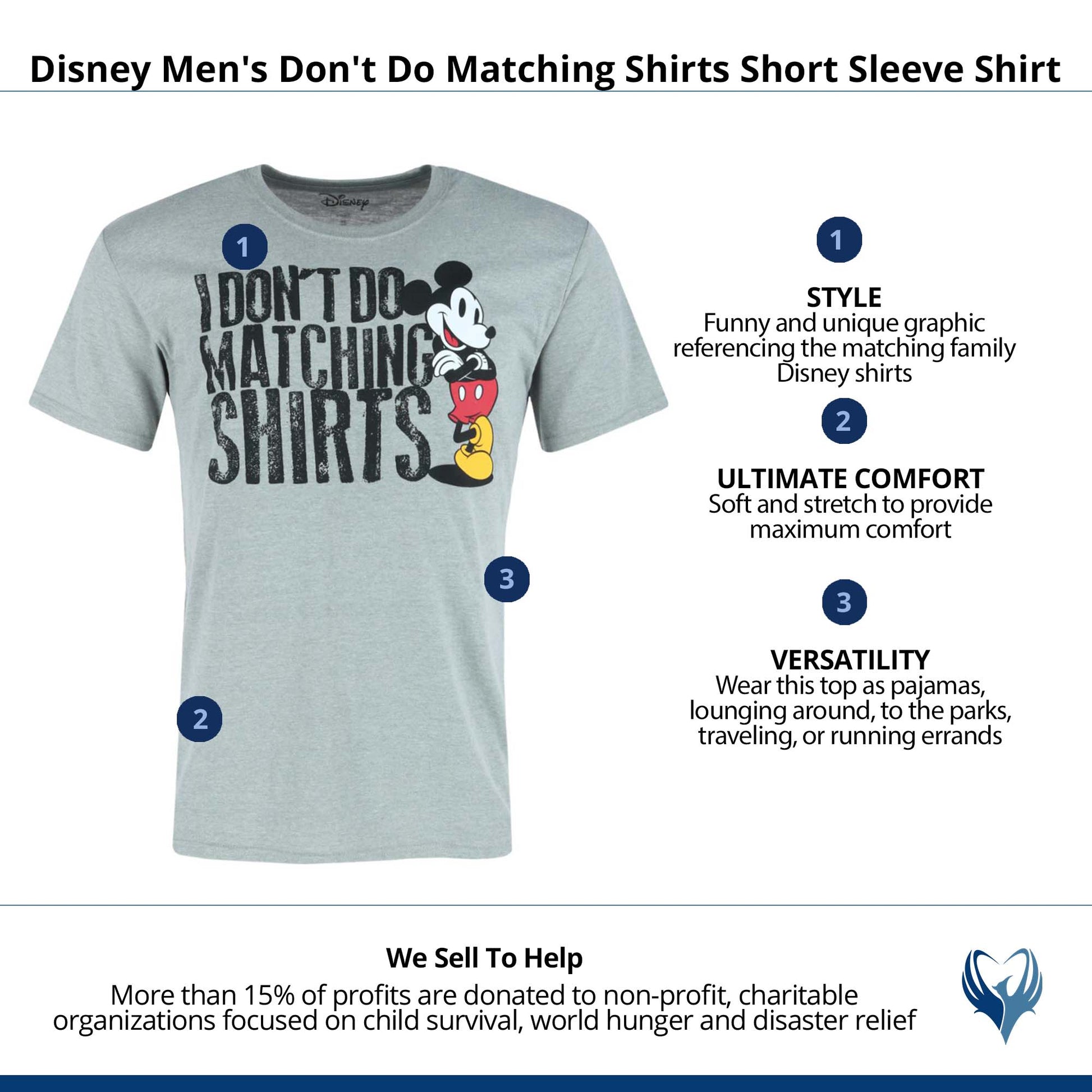 Jerry Leigh Men's Disney Don't Do Matching Shirts Short Sleeve T-Shirt - Grey