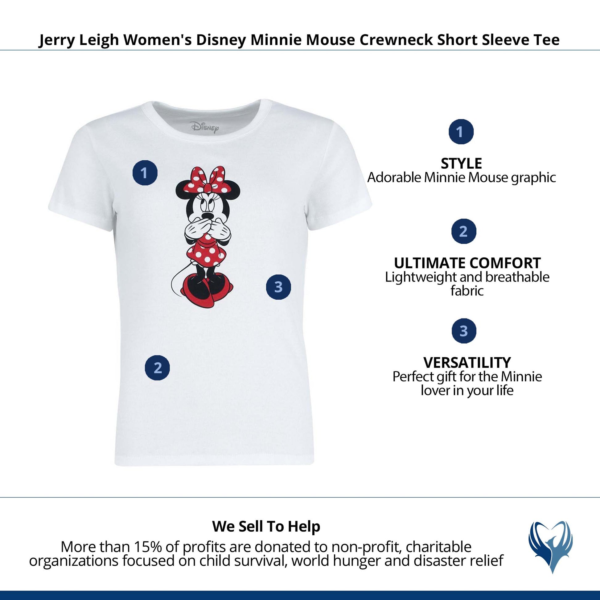 Jerry Leigh Women's Disney Minnie Mouse Crewneck Short Sleeve Tee - White