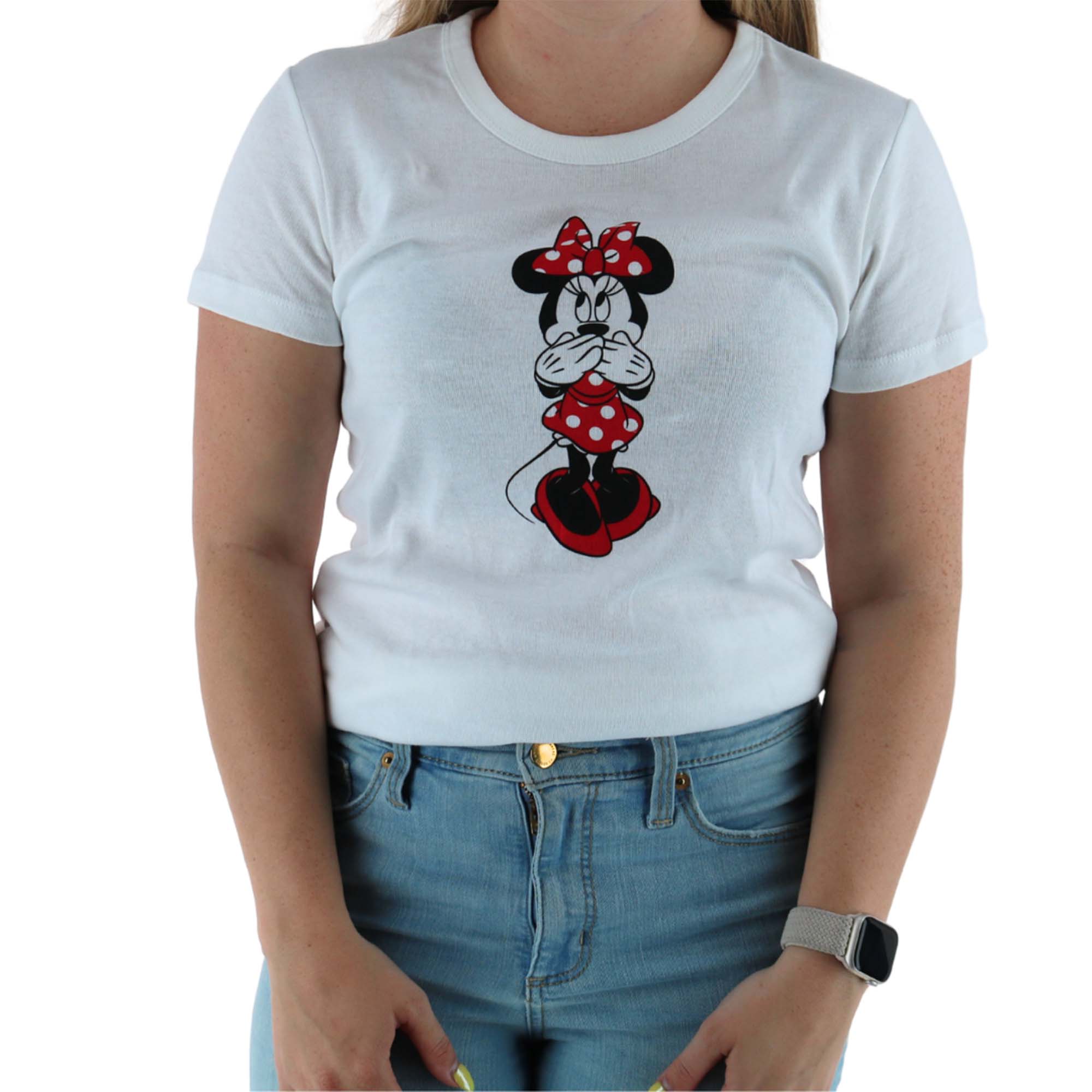 Jerry Leigh Women's Plus Size Disney Minnie Crewneck Short Sleeve Tee - White