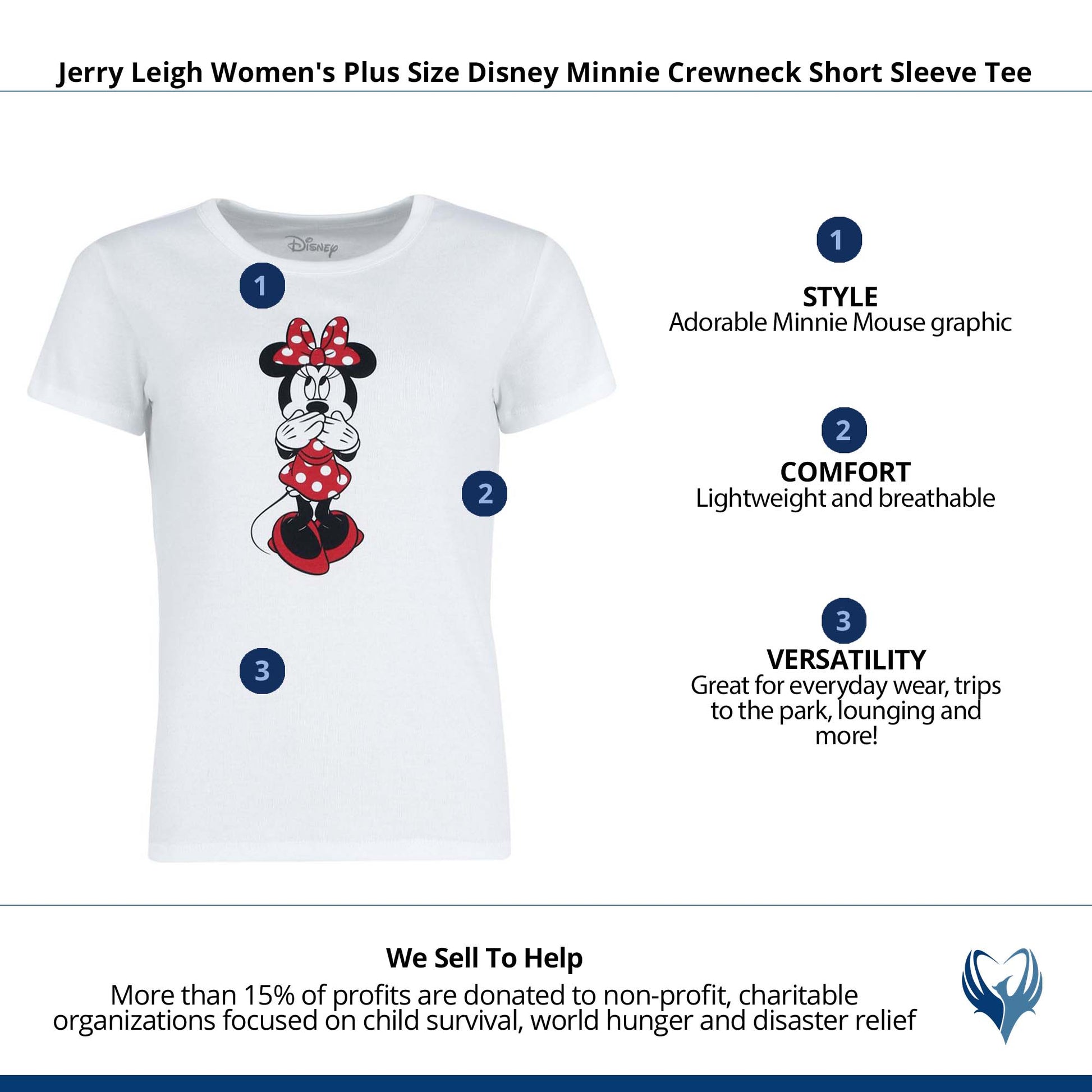 Jerry Leigh Women's Plus Size Disney Minnie Crewneck Short Sleeve Tee - White