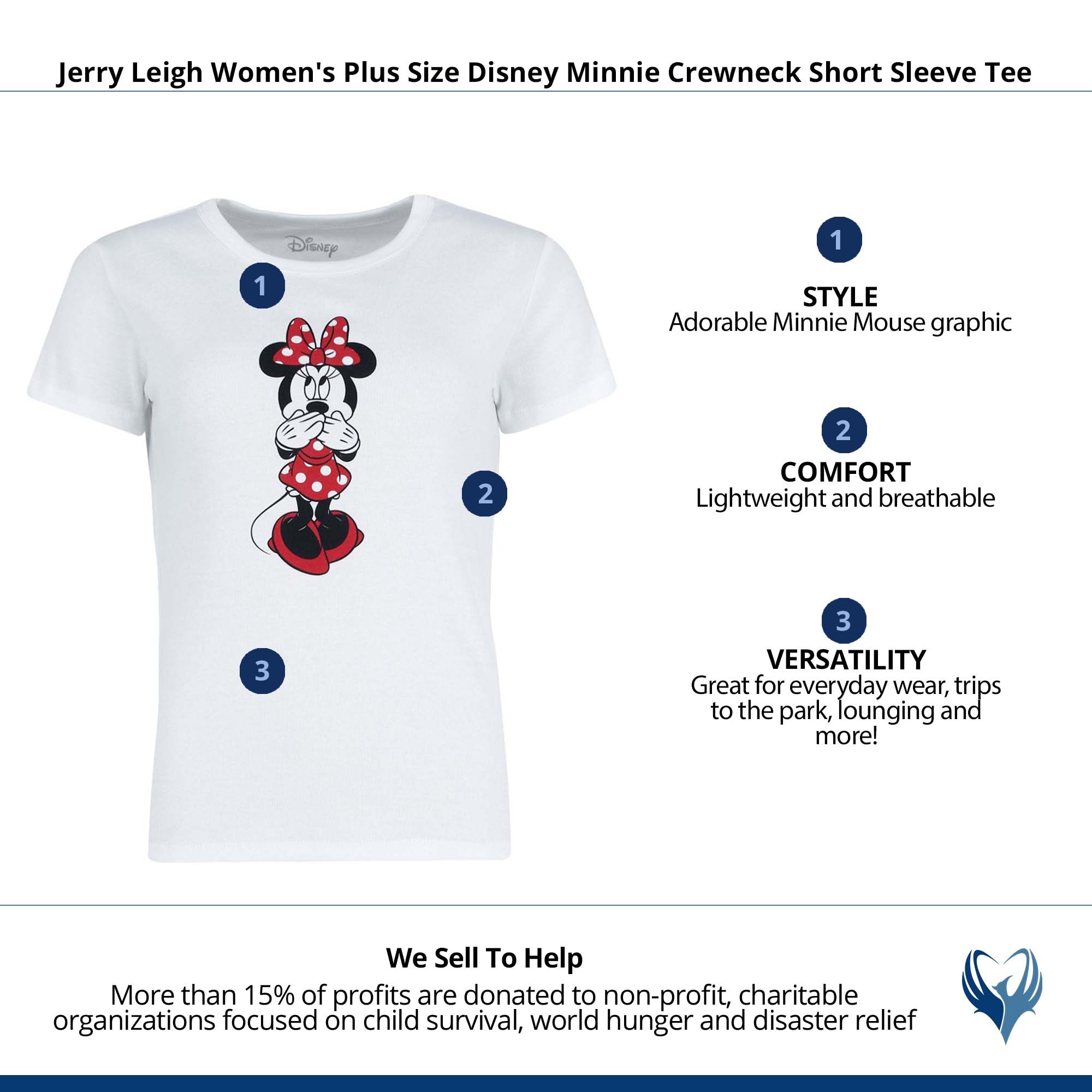 Jerry Leigh Women's Plus Size Disney Minnie Crewneck Short Sleeve Tee - White