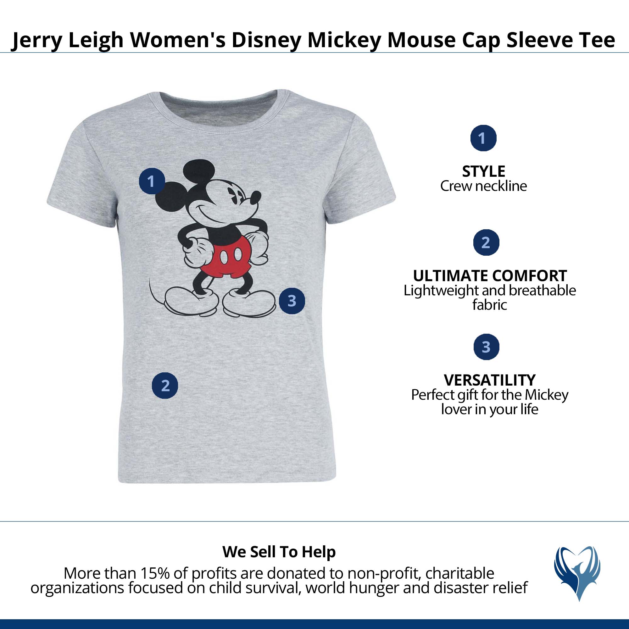 Jerry Leigh Women's Disney Mickey Mouse Cap Sleeve Tee - Grey
