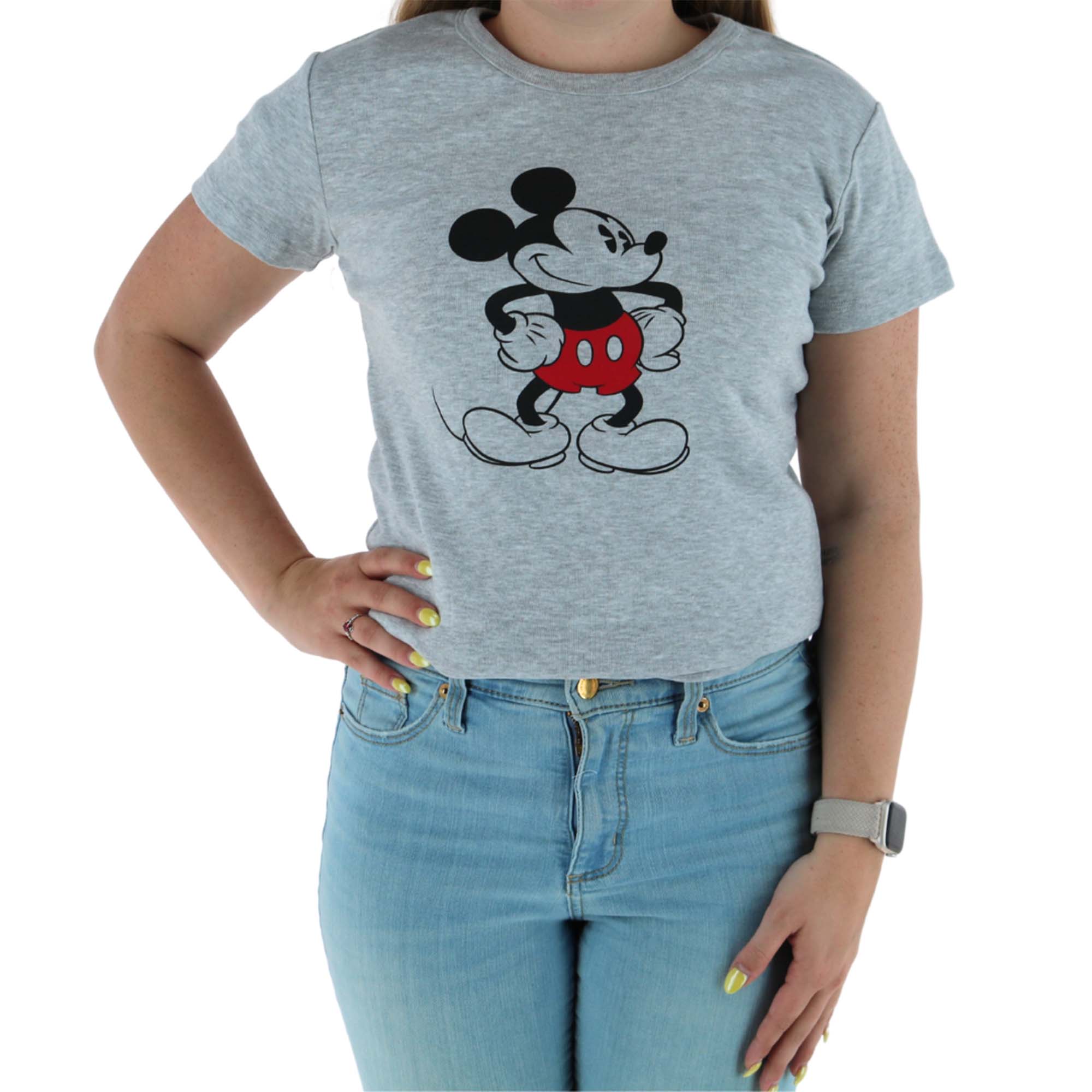 Jerry Leigh Women's Plus Size Disney Mickey Crewneck Short Sleeve Tee - Grey