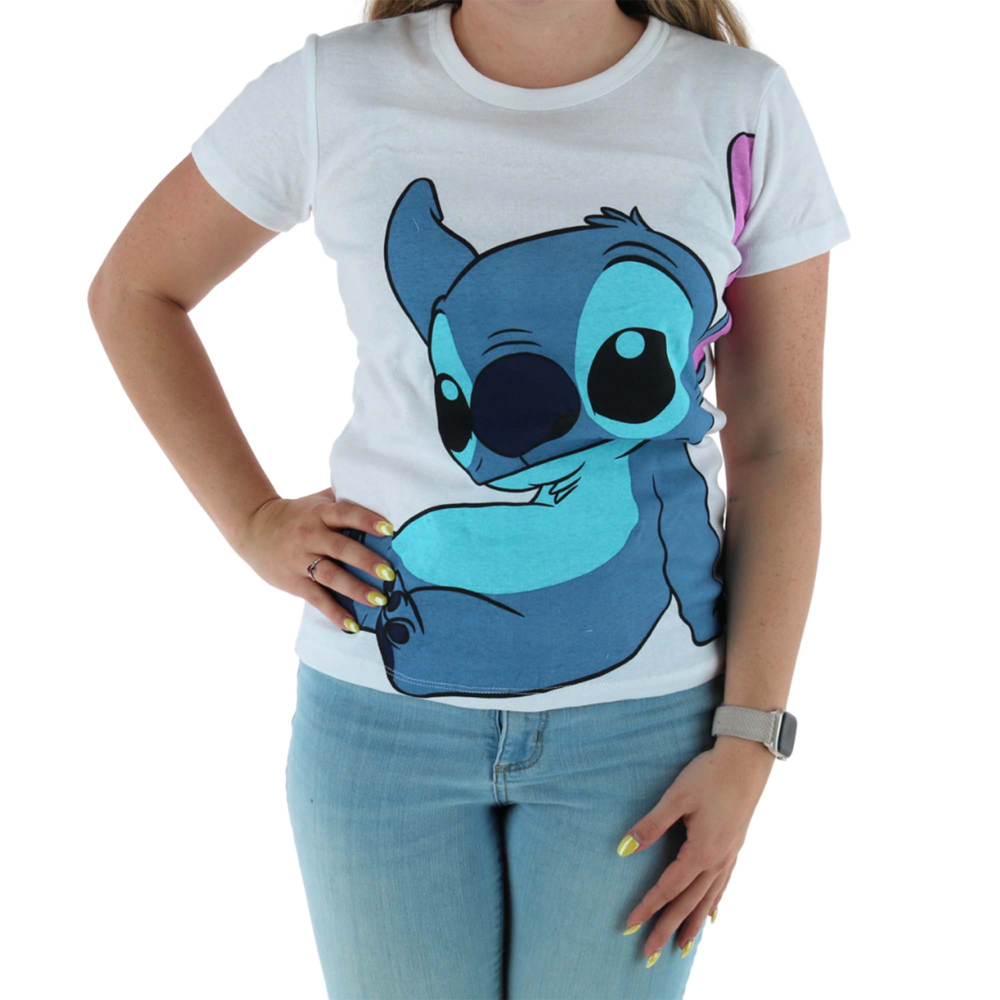 Jerry Leigh Women's Plus Size Disney Stitch Crewneck Short Sleeve Tee - White