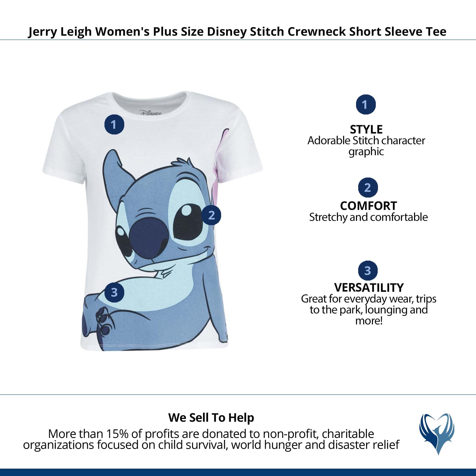 Jerry Leigh Women's Plus Size Disney Stitch Crewneck Short Sleeve Tee - White