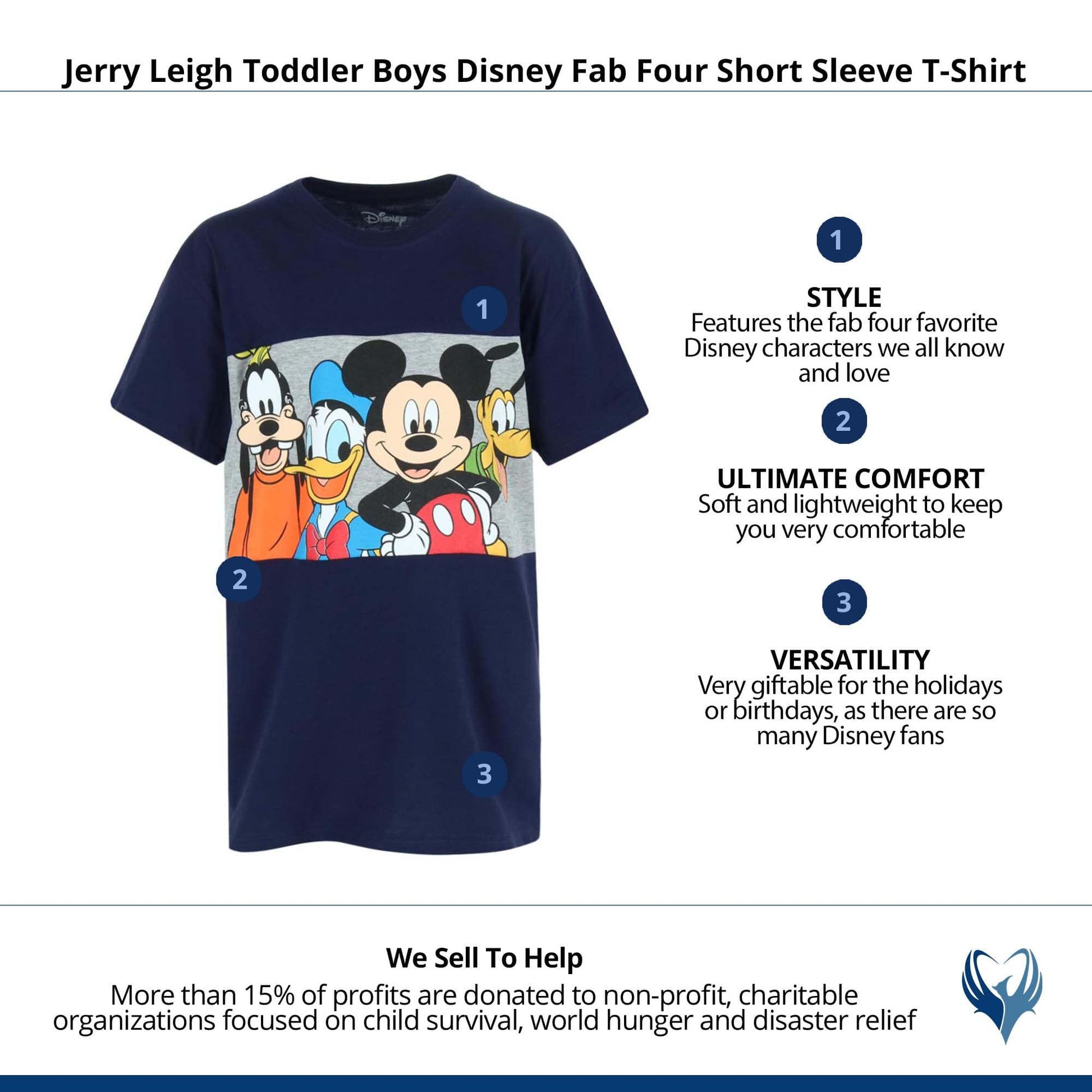 Jerry Leigh Toddler Boys Disney Fab Four Short Sleeve T-Shirt - Navy