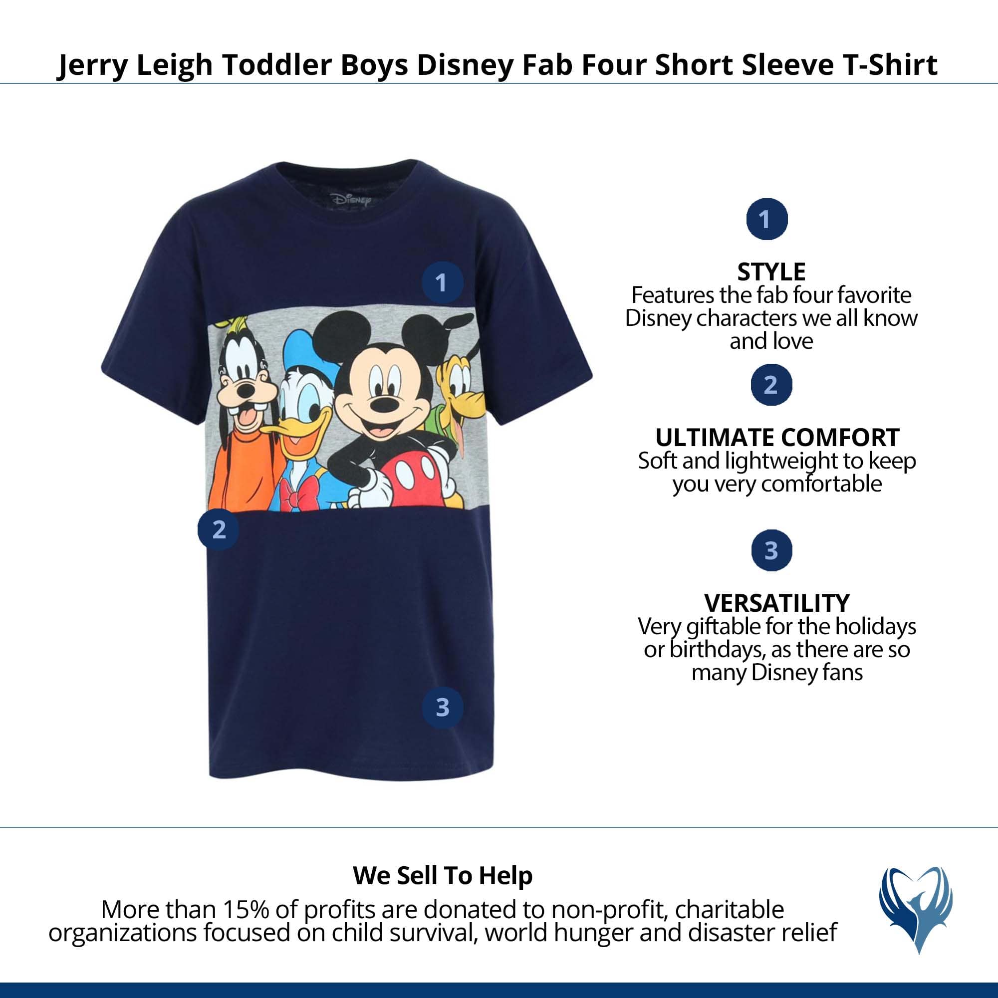 Jerry Leigh Toddler Boys Disney Fab Four Short Sleeve T-Shirt - Navy