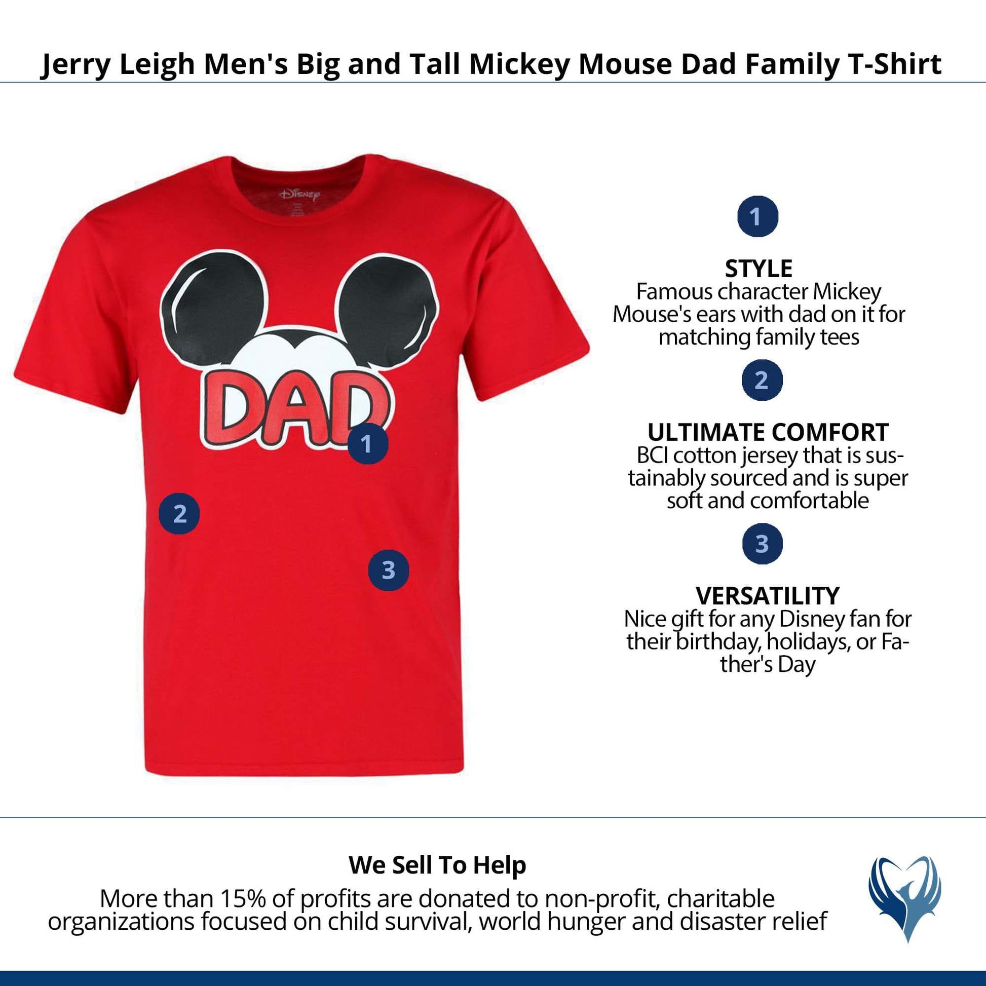 Jerry Leigh Men's Big and Tall Mickey Mouse Dad Family T-Shirt - Red