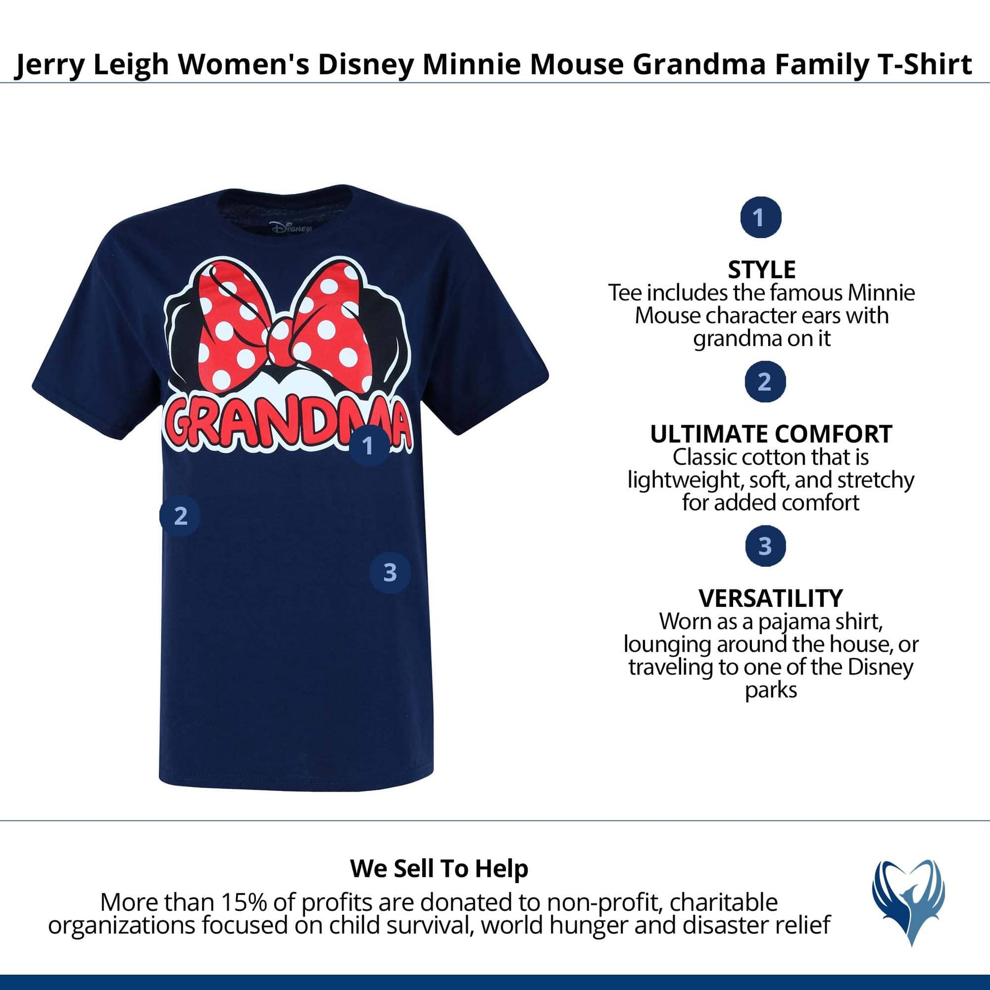 Jerry Leigh Women's Disney Minnie Mouse Grandma Family T-Shirt - Navy