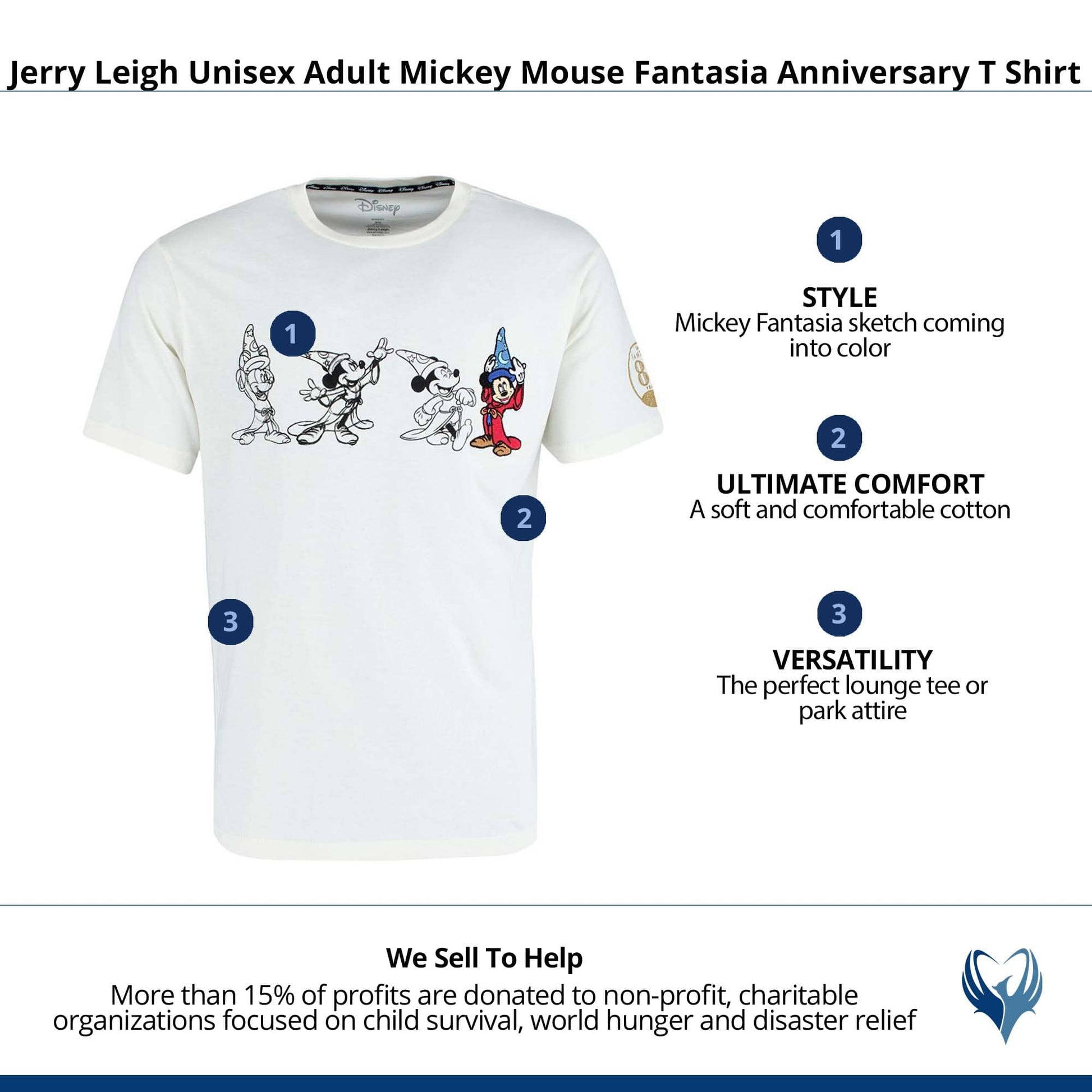 Jerry Leigh Unisex Adult Mickey Mouse Fantasia Anniversary T Shirt - Ivory