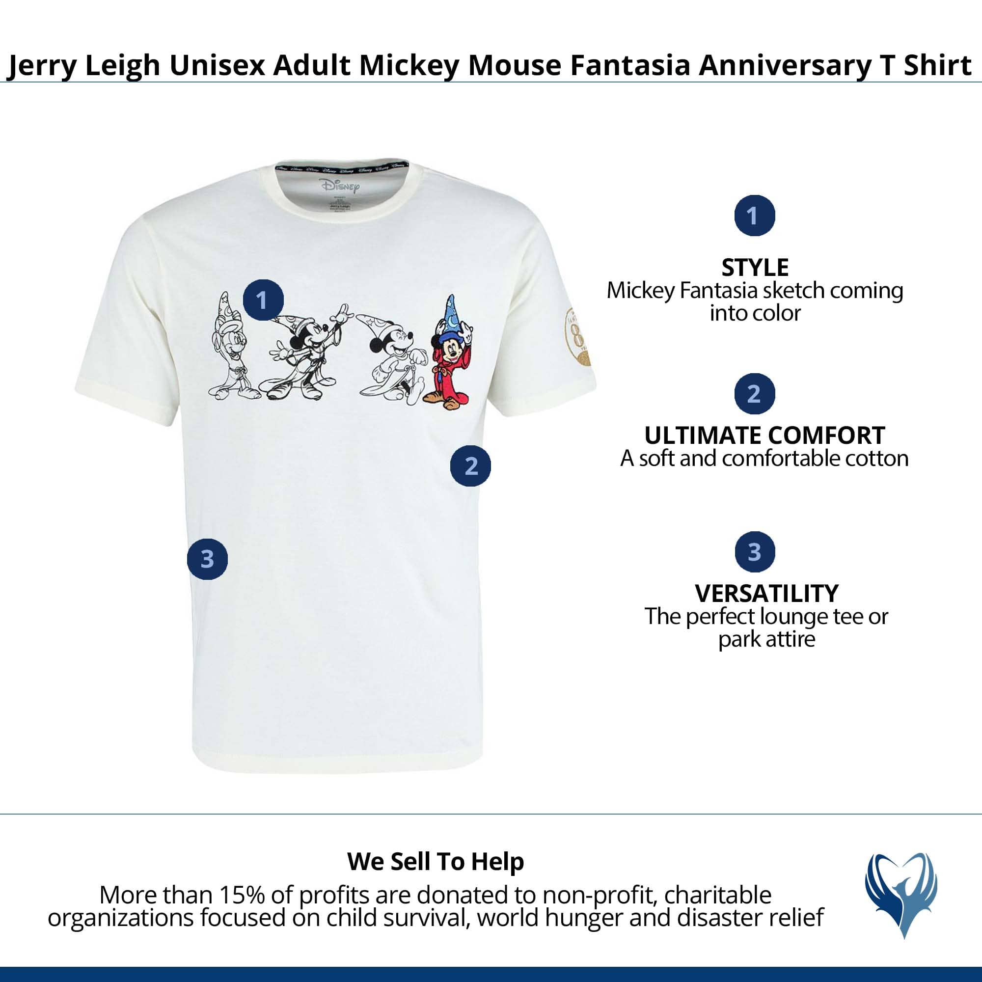 Jerry Leigh Unisex Adult Mickey Mouse Fantasia Anniversary T Shirt - Ivory