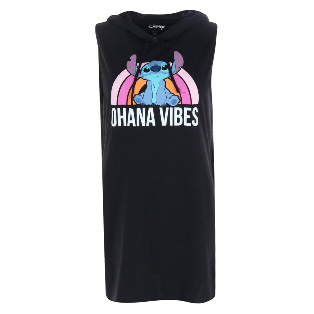 Jerry Leigh Women's Ohana Vibes Stitch Sleeveless Hooded Shirt Gown - Black