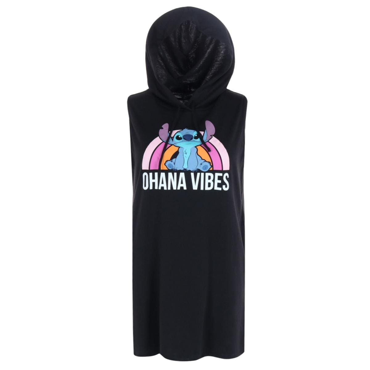 Jerry Leigh Women's Ohana Vibes Stitch Sleeveless Hooded Shirt Gown - Black