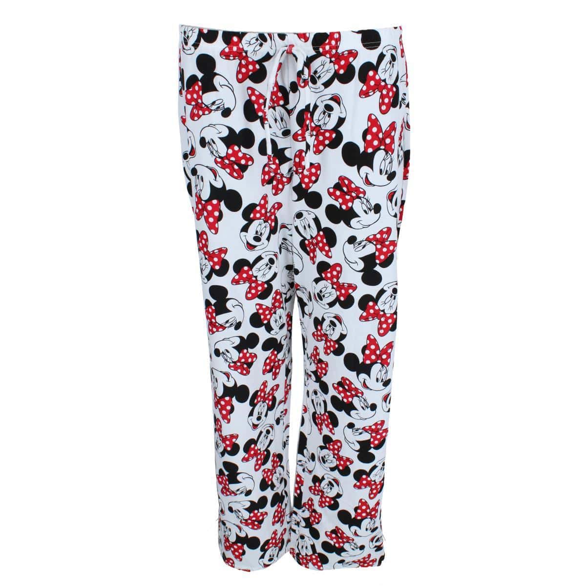Jerry Leigh Women's Minnie Mouse Bow Toss Soft Pants - White
