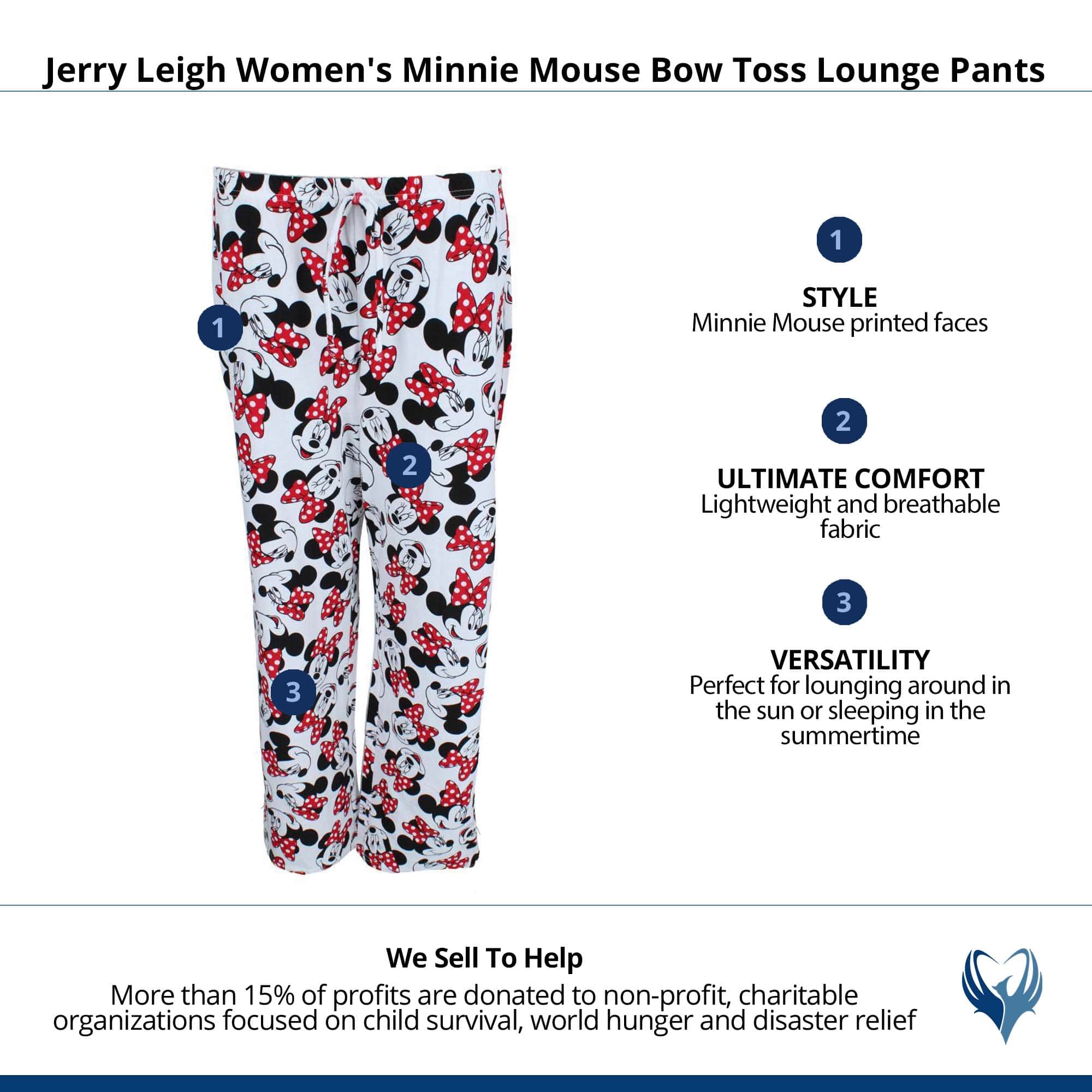 Jerry Leigh Women's Minnie Mouse Bow Toss Soft Pants - White