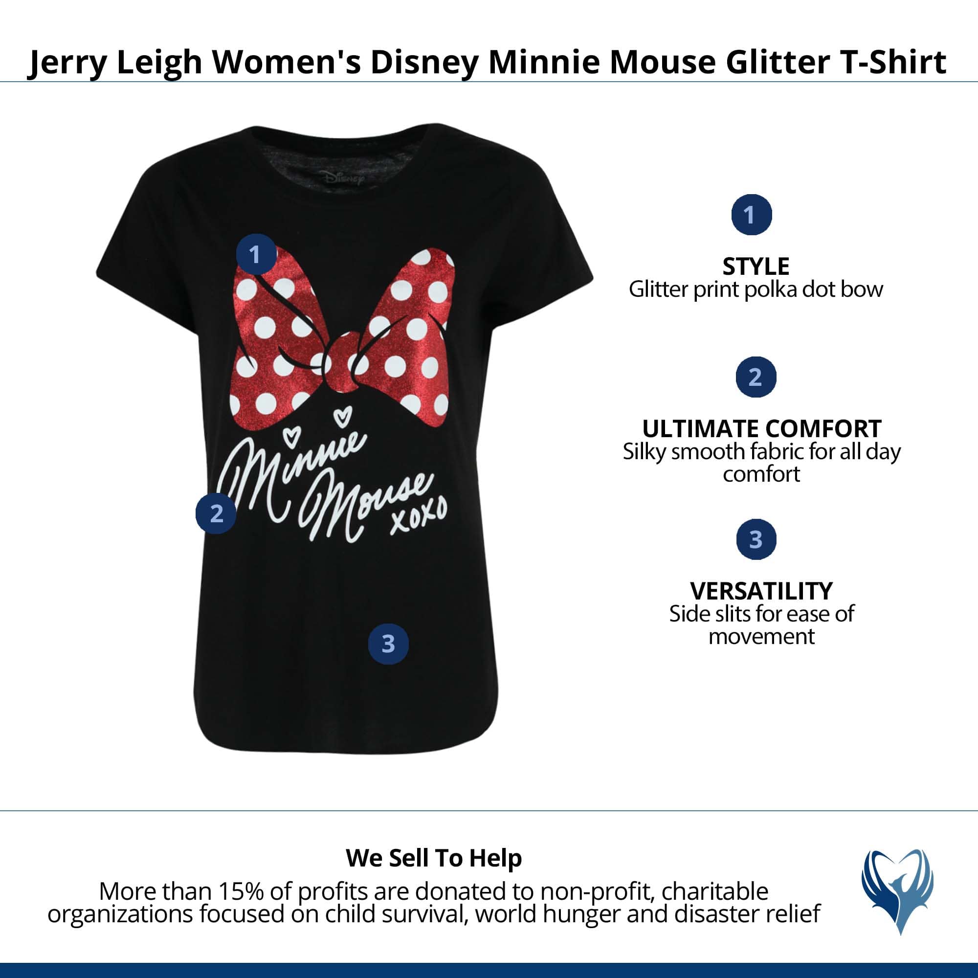 Jerry Leigh Women's Disney Minnie Mouse Glitter T-Shirt - Black Disney
