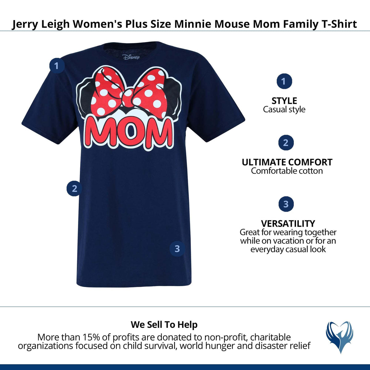 Jerry Leigh Women's Plus Size Minnie Mouse Mom Family T-Shirt - Navy