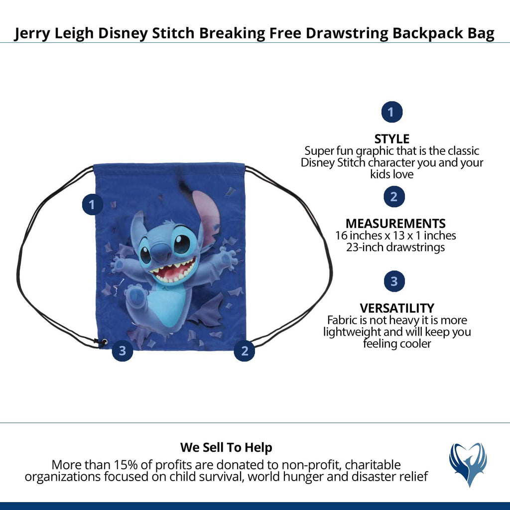 Disney Stitch Breaking Free Drawstring Backpack Bag by Jerry 