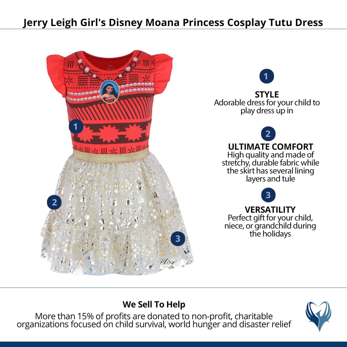 Jerry Leigh Girl's Disney Moana Princess Cosplay Tutu Dress - Red