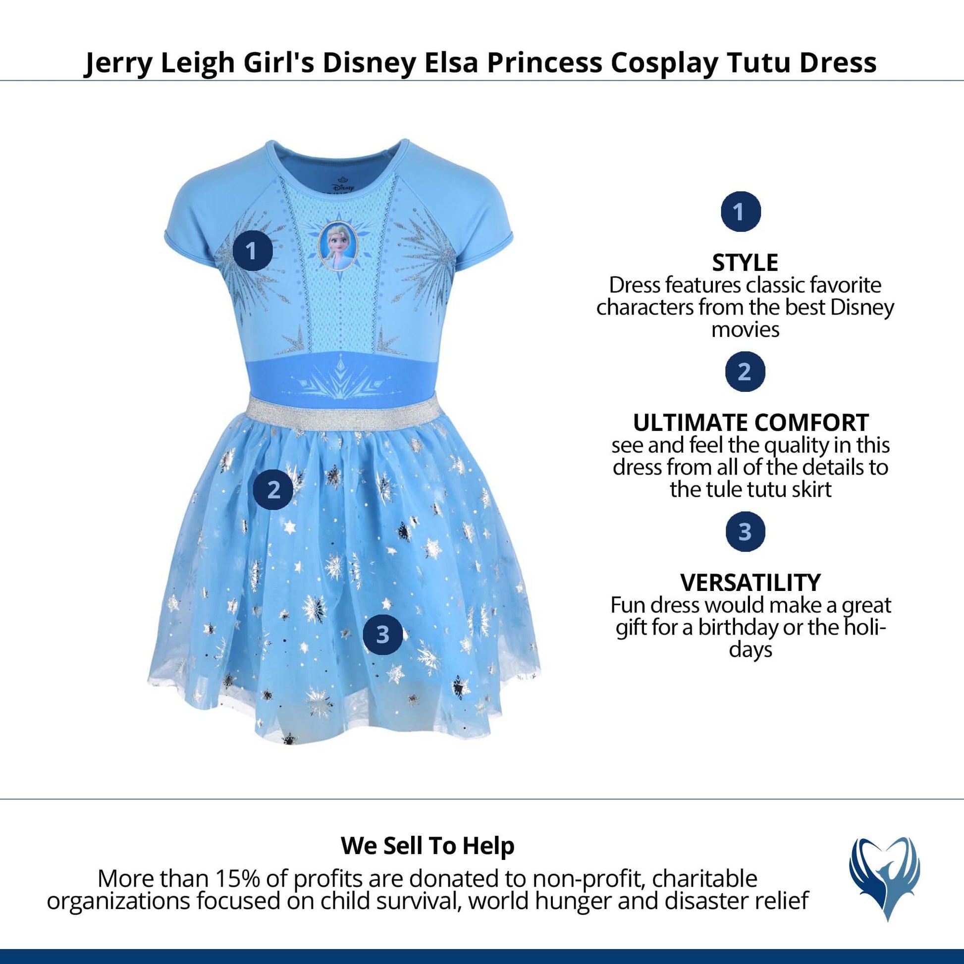 Jerry Leigh Girl's Disney Frozen Elsa Princess Cosplay Tutu Dress - Blue