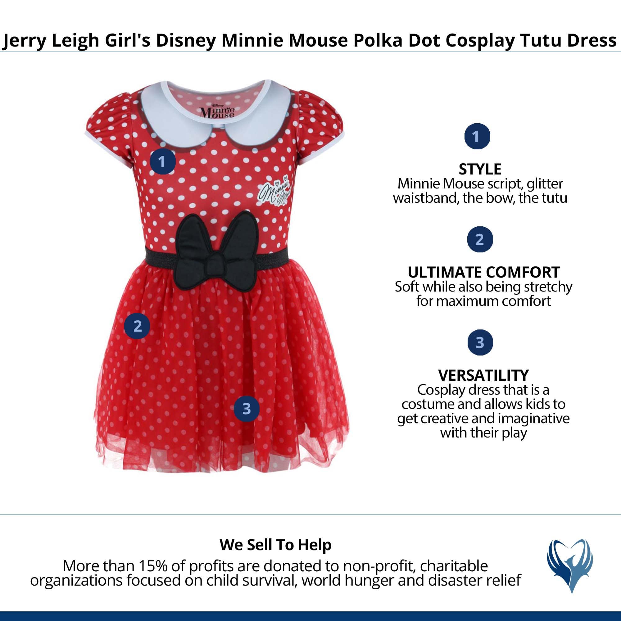 Jerry Leigh Girl's Disney Minnie Mouse Polka Dot Cosplay Tutu Dress - Red