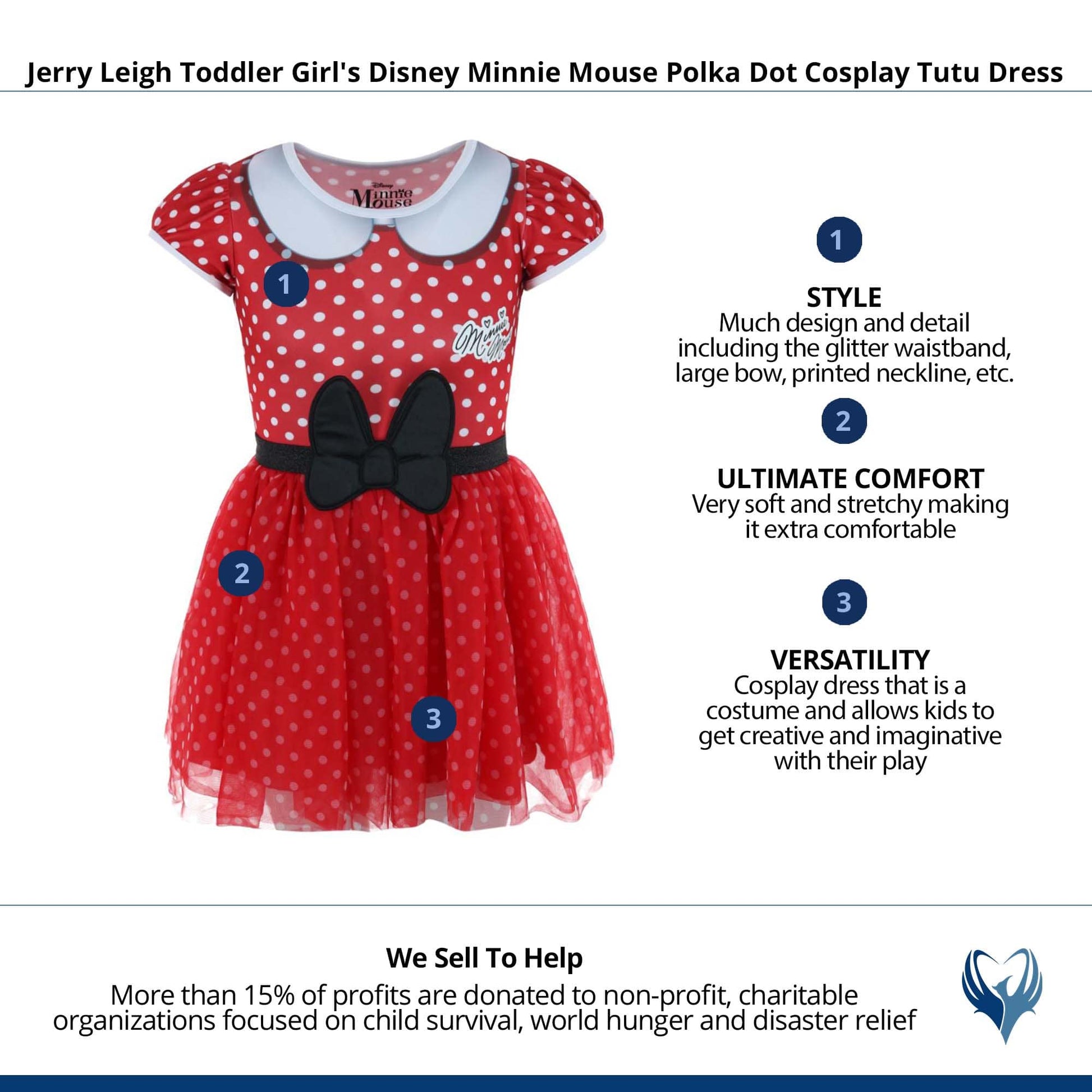 Jerry Leigh Toddler Girl's Disney Minnie Mouse Polka Dot Cosplay Tutu Dress - Red