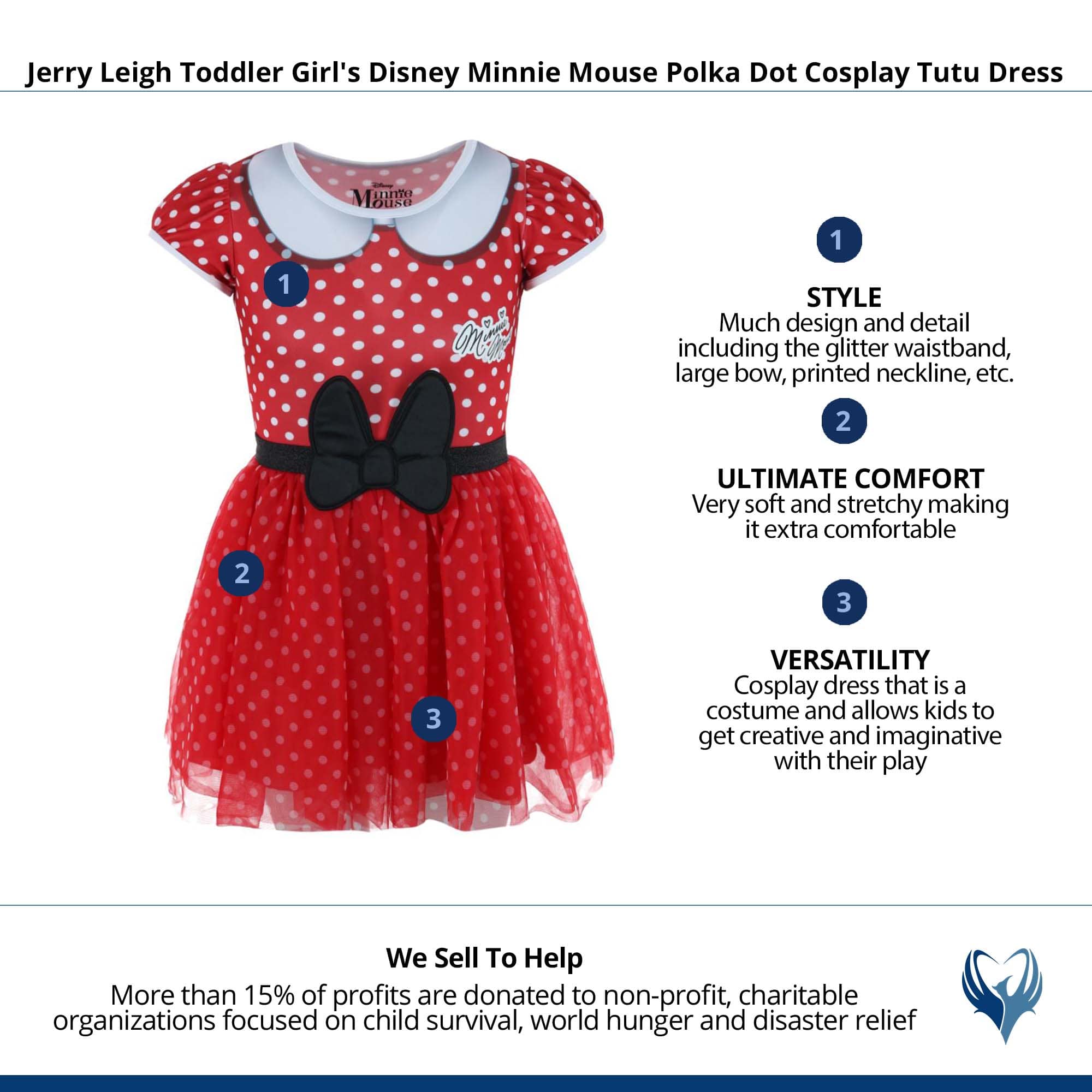 Jerry Leigh Toddler Girl's Disney Minnie Mouse Polka Dot Cosplay Tutu Dress - Red