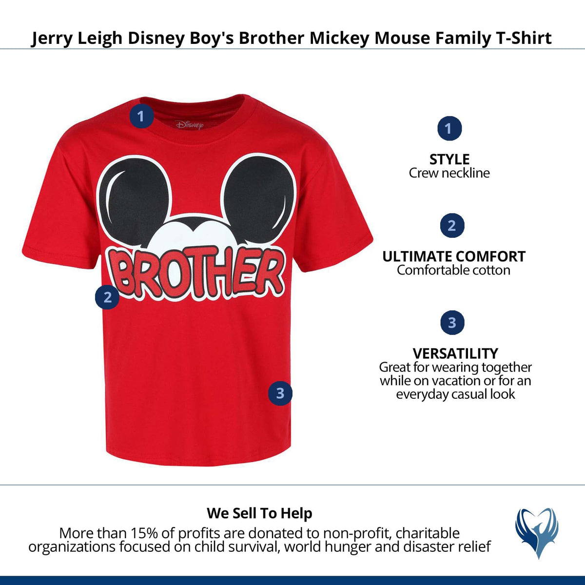 Jerry Leigh Disney Boy's Brother Mickey Mouse Family T-Shirt - Red Disney