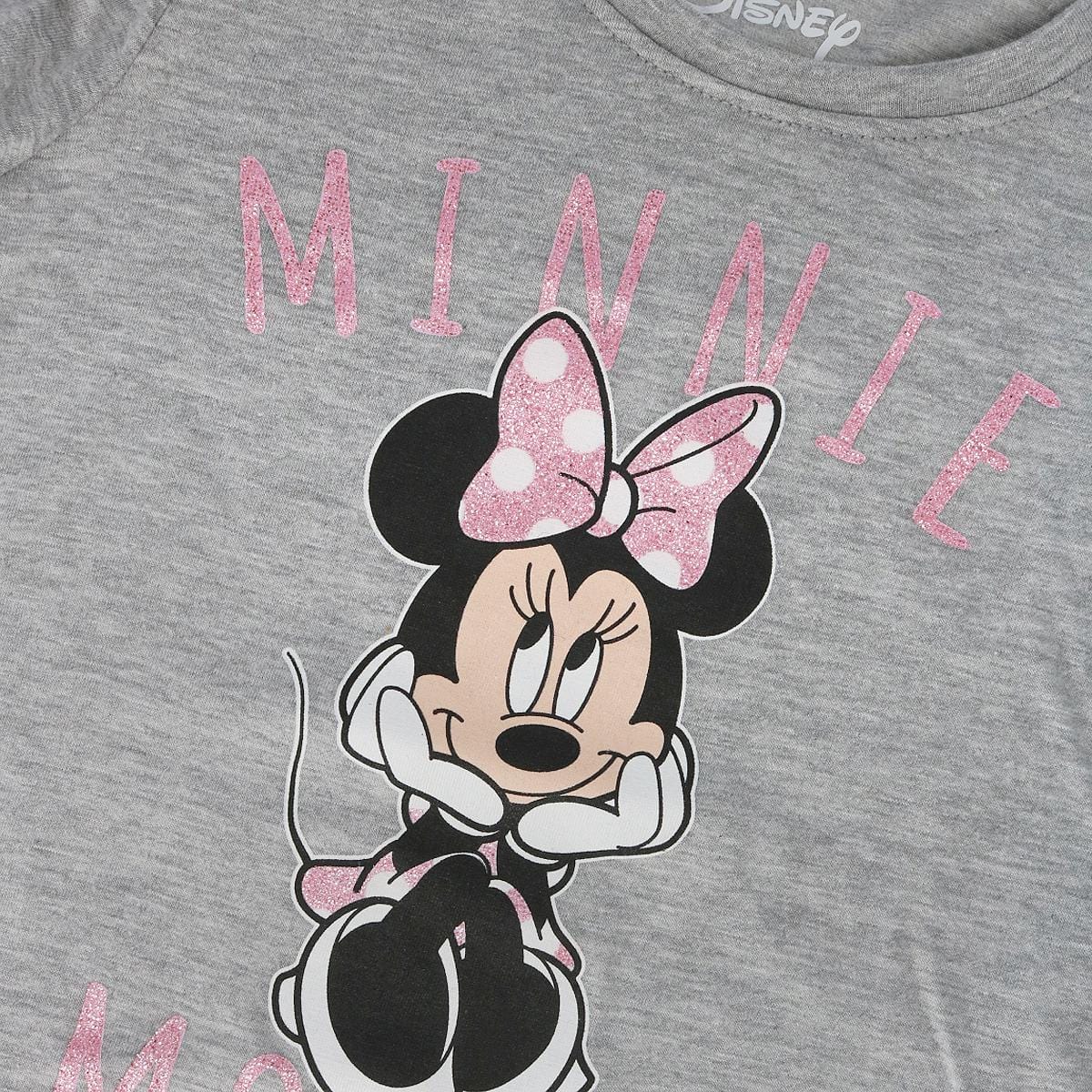 Jerry Leigh Girls Minnie Mouse Glitter Bow Short Sleeve T-Shirt - Grey