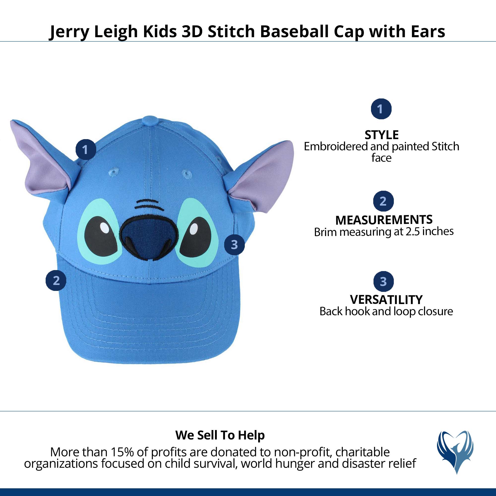 Jerry Leigh Kids 3D Stitch Baseball Cap with Ears - Blue
