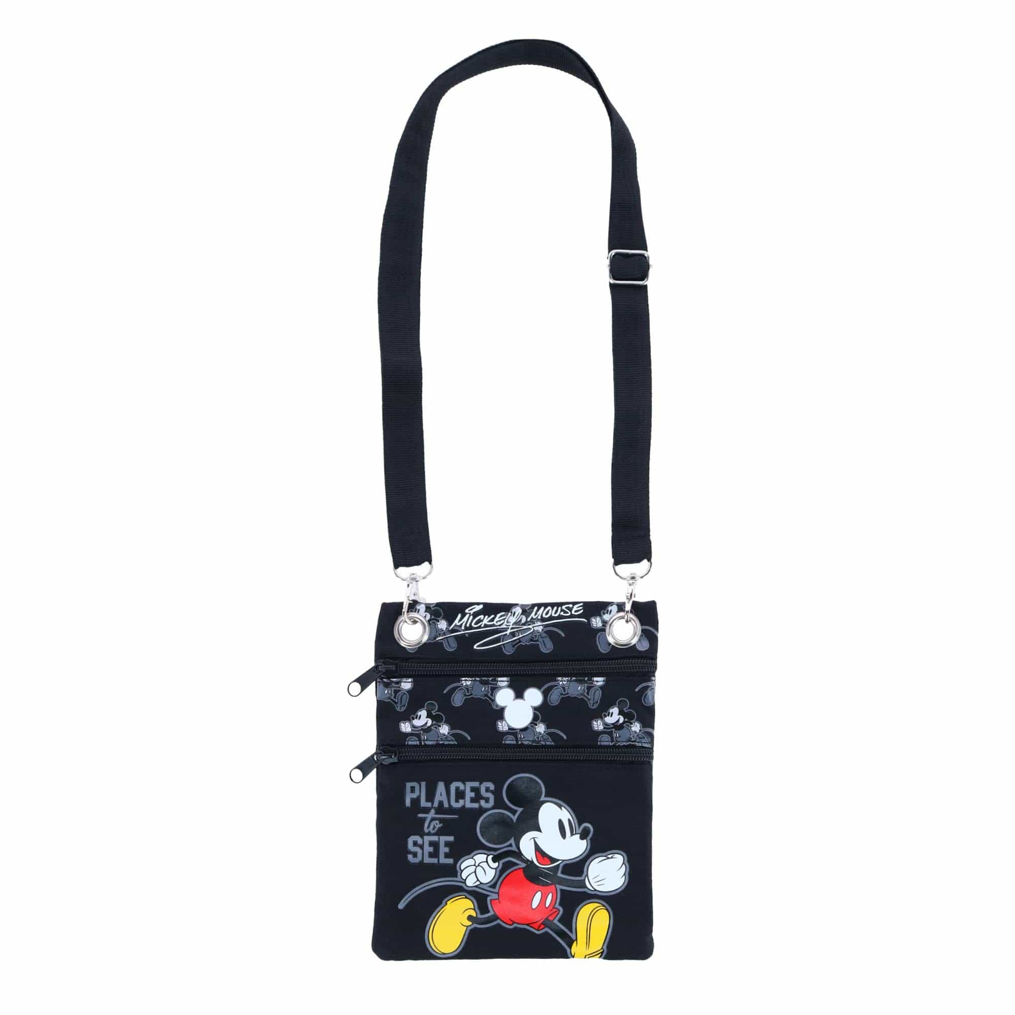 Jerry Leigh Disney Mickey Mouse Places to See Passport Crossbody Bag - Black