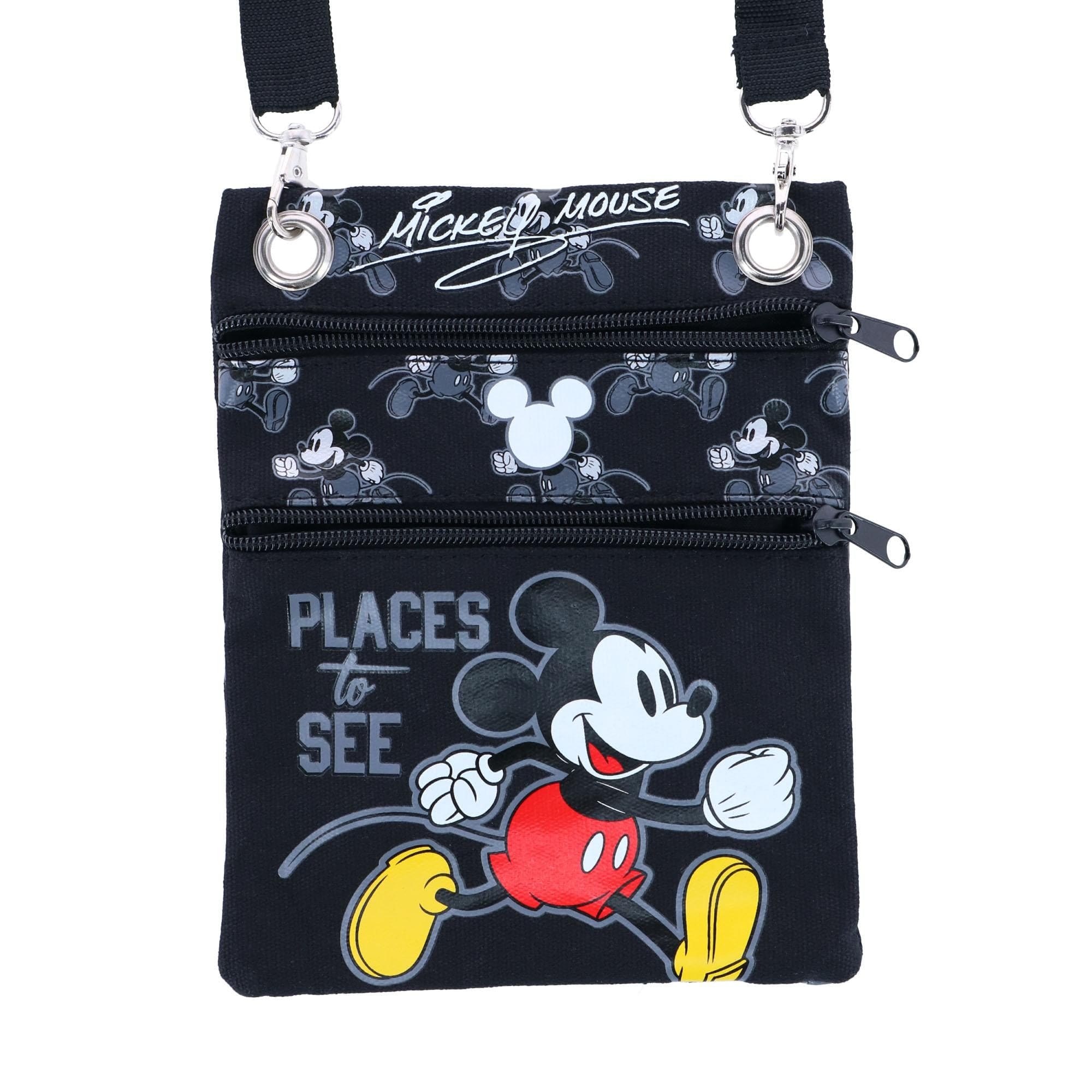 Jerry Leigh Disney Mickey Mouse Places to See Passport Crossbody Bag - Black