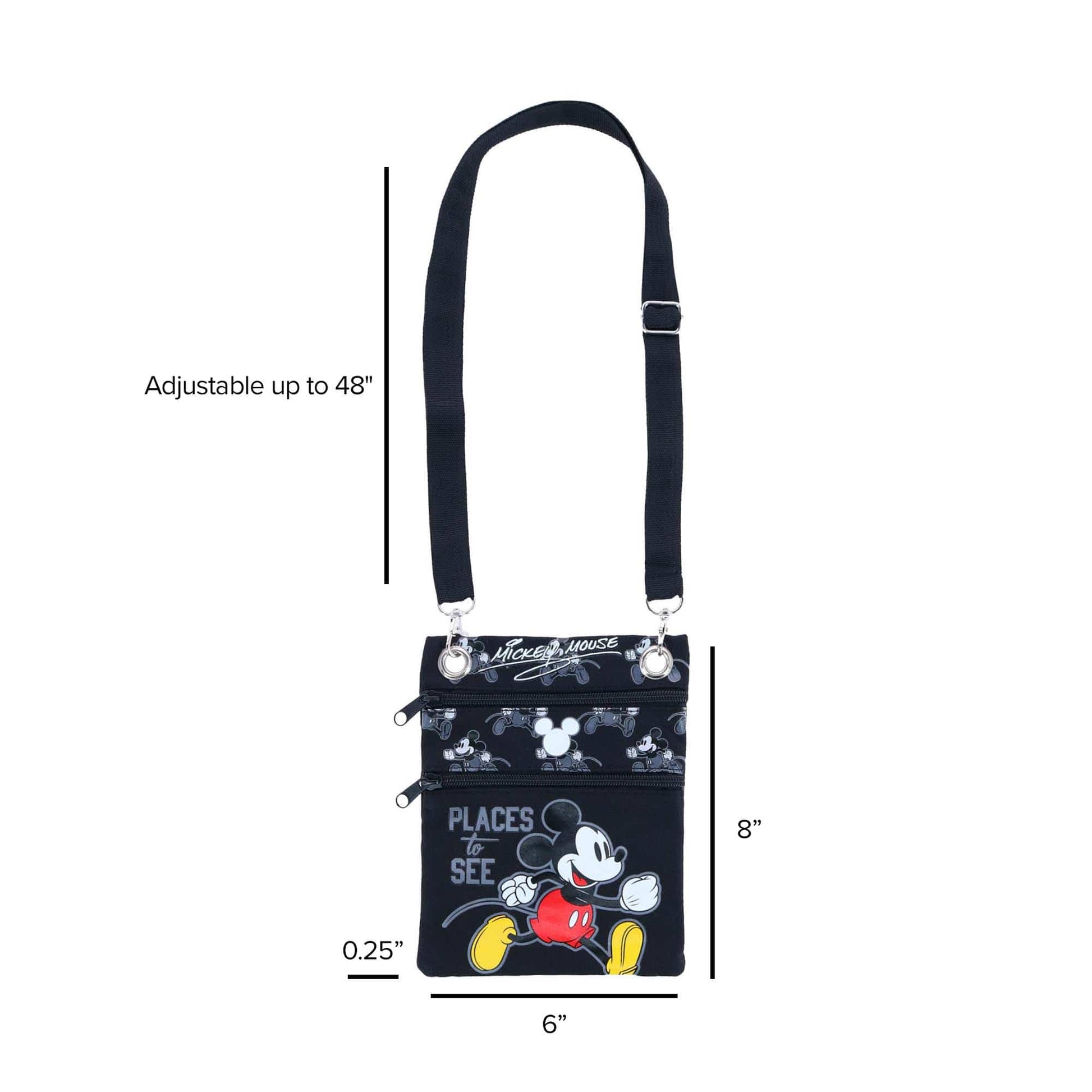 Jerry Leigh Disney Mickey Mouse Places to See Passport Crossbody Bag - Black