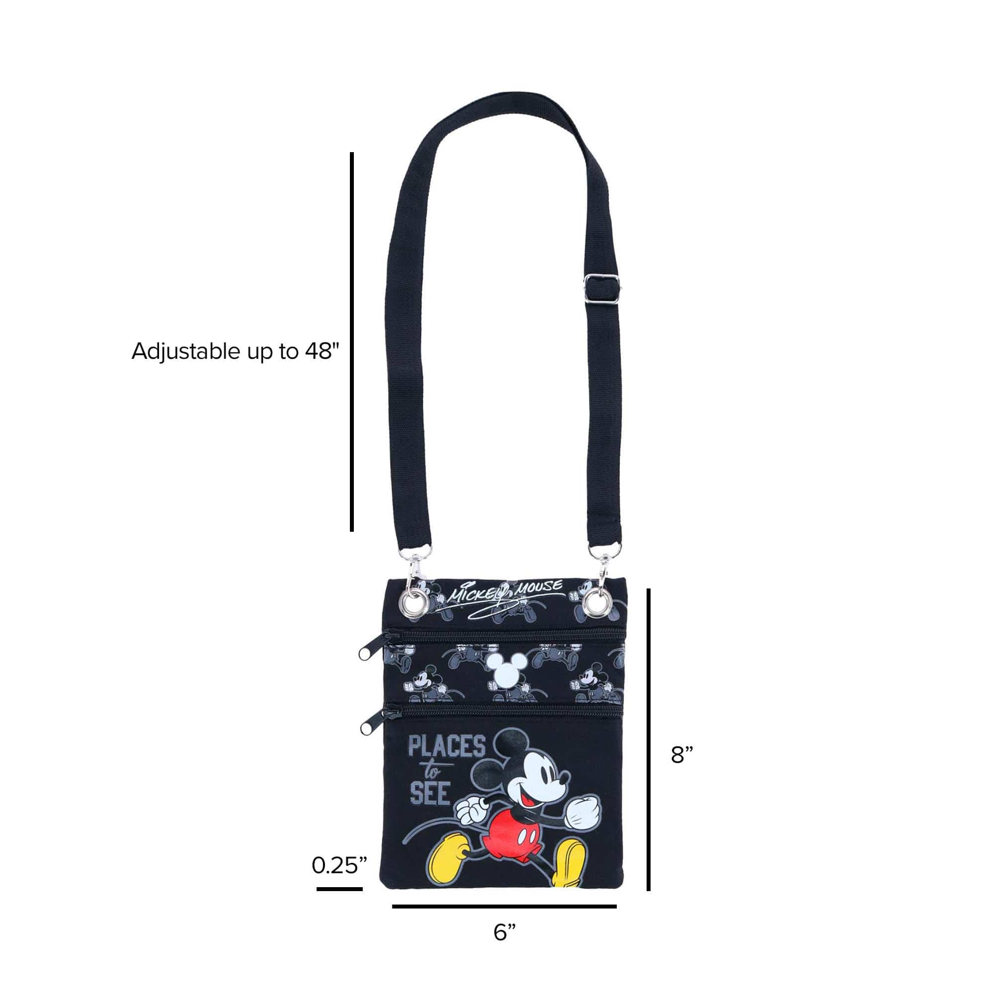 Jerry Leigh Disney Mickey Mouse Places to See Passport Crossbody Bag - Black