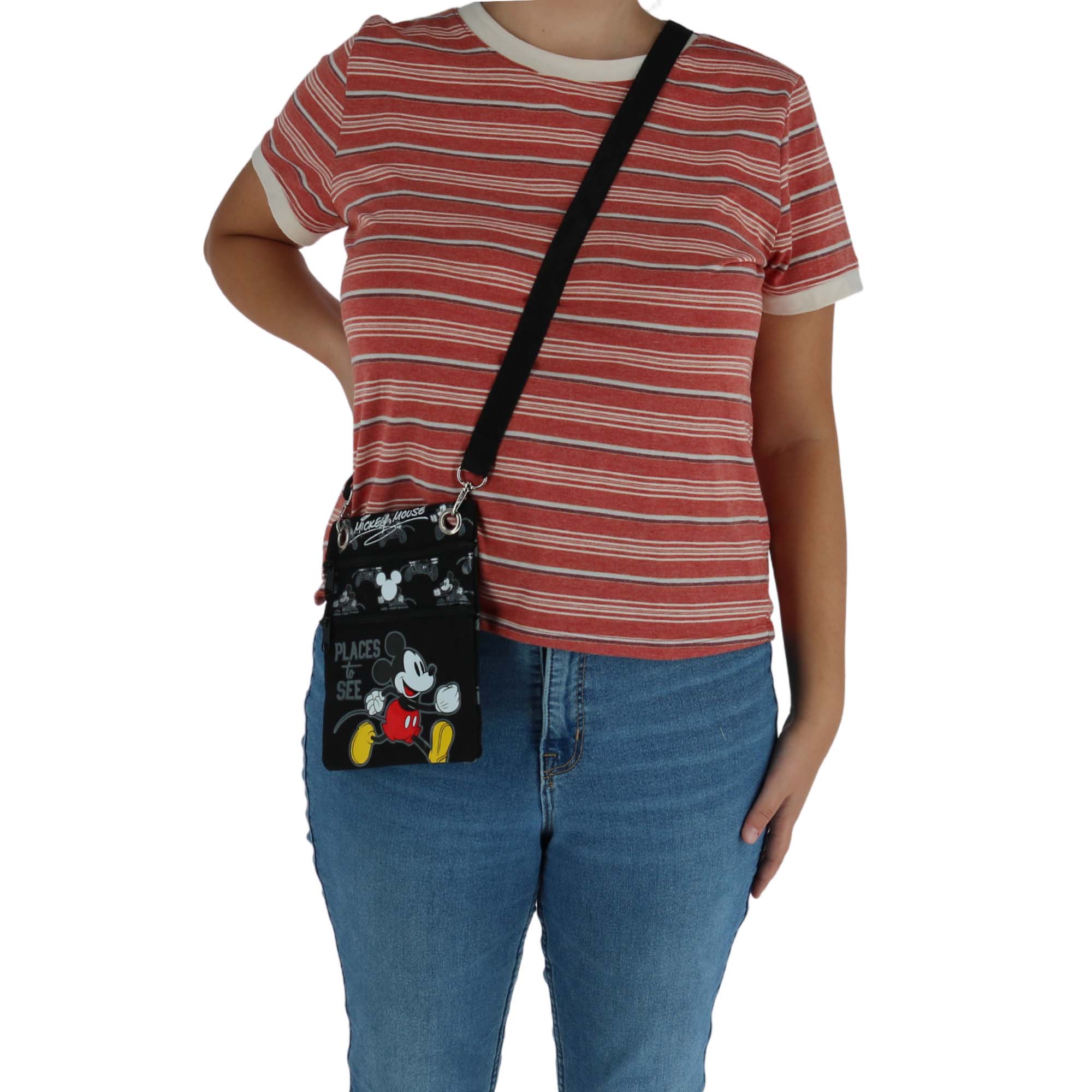 Jerry Leigh Disney Mickey Mouse Places to See Passport Crossbody Bag - Black