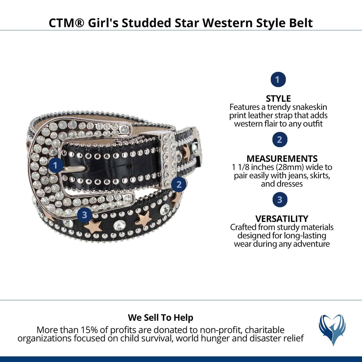 CTM® Girl's Studded Star Western Style Belt - Black