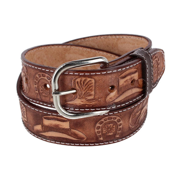 Boy's Leather Rodeo Tooled Western Belt