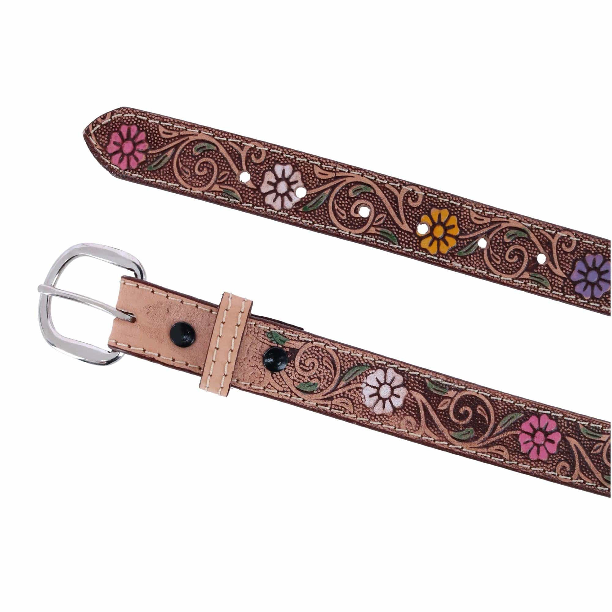 CTM® Girls 1 Inch Floral Embossed Belt - Tan