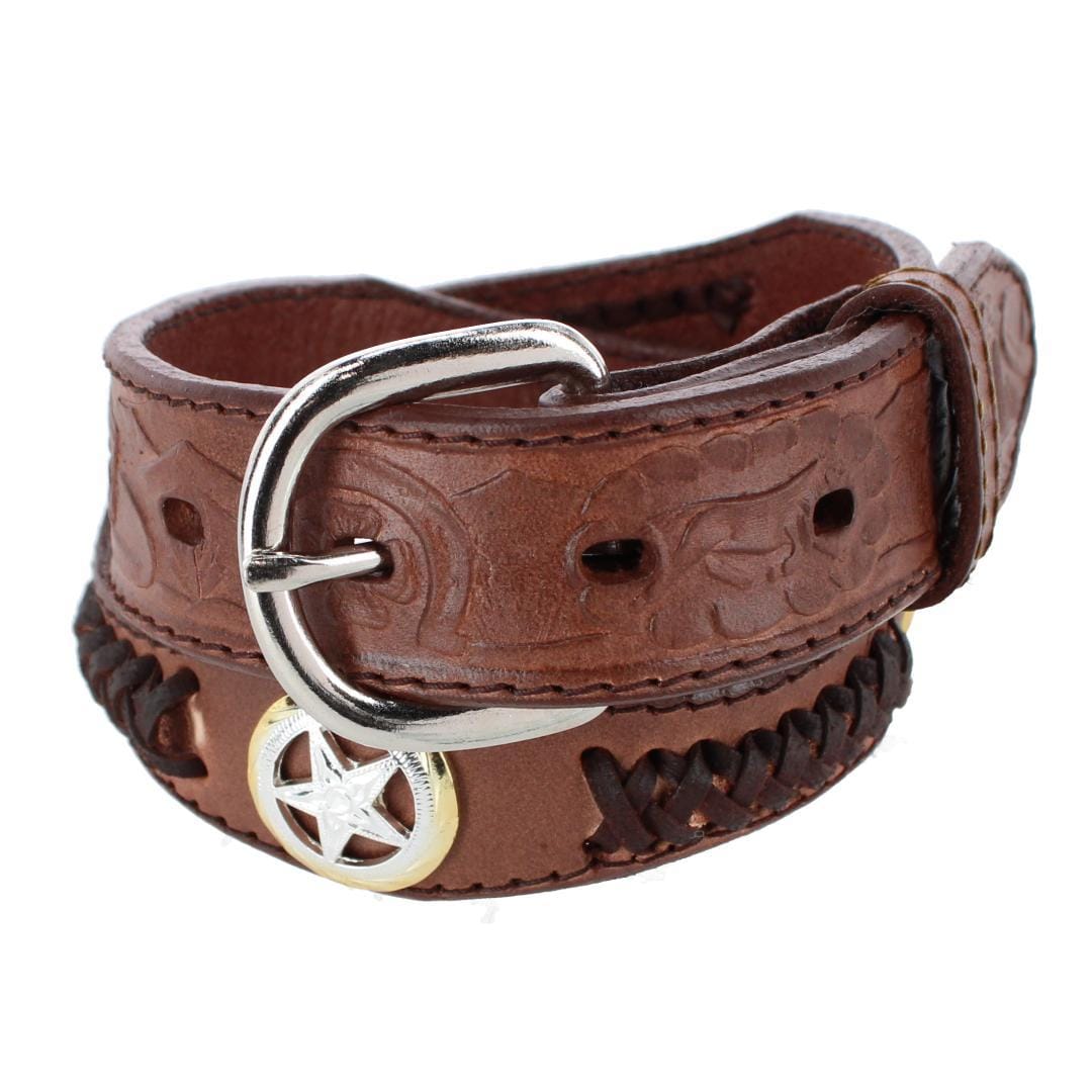 CTM® Boy's Gold & Silver Star Concho Western Leather Belt