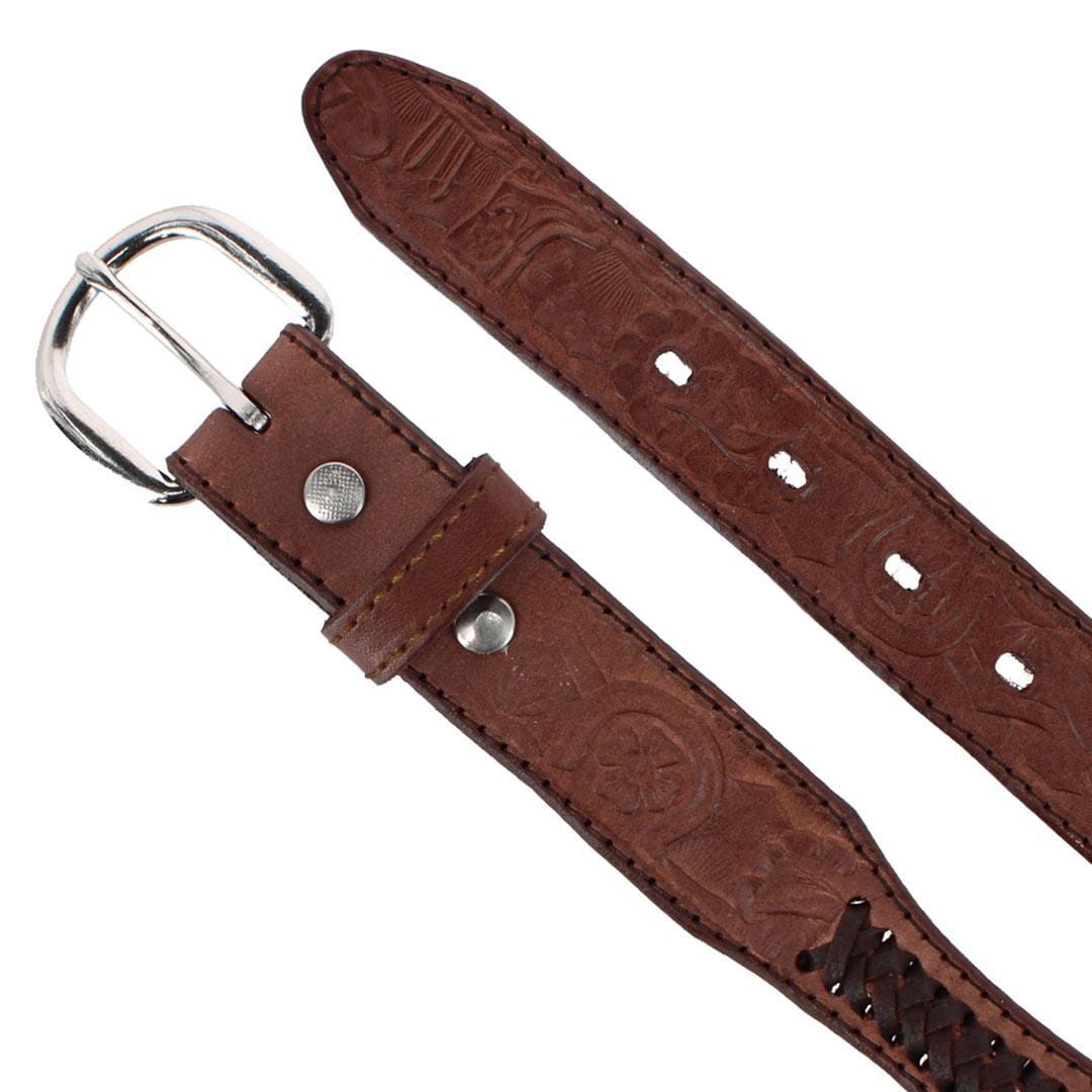 CTM® Boy's Gold & Silver Star Concho Western Leather Belt - Brown