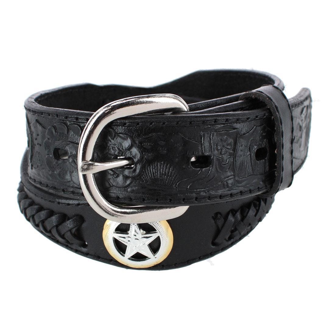 CTM® Boy's Gold & Silver Star Concho Western Leather Belt - Boy's Gold & Silver Star Concho Western Leather Belt