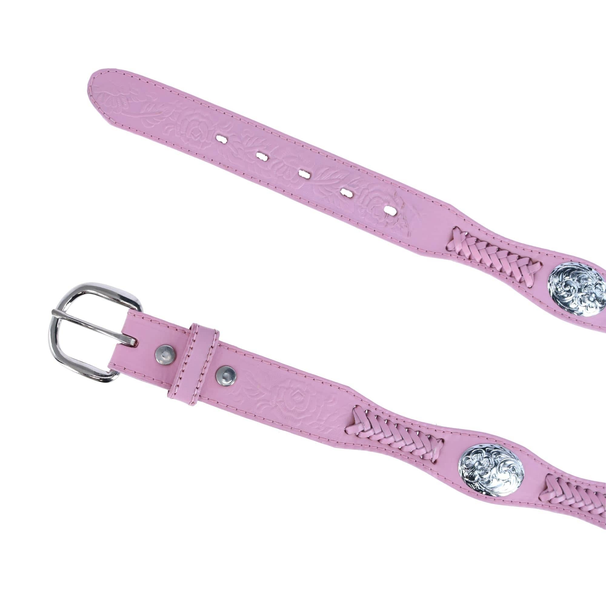 CTM® Girls Rose Concho Leather Belt - Pink