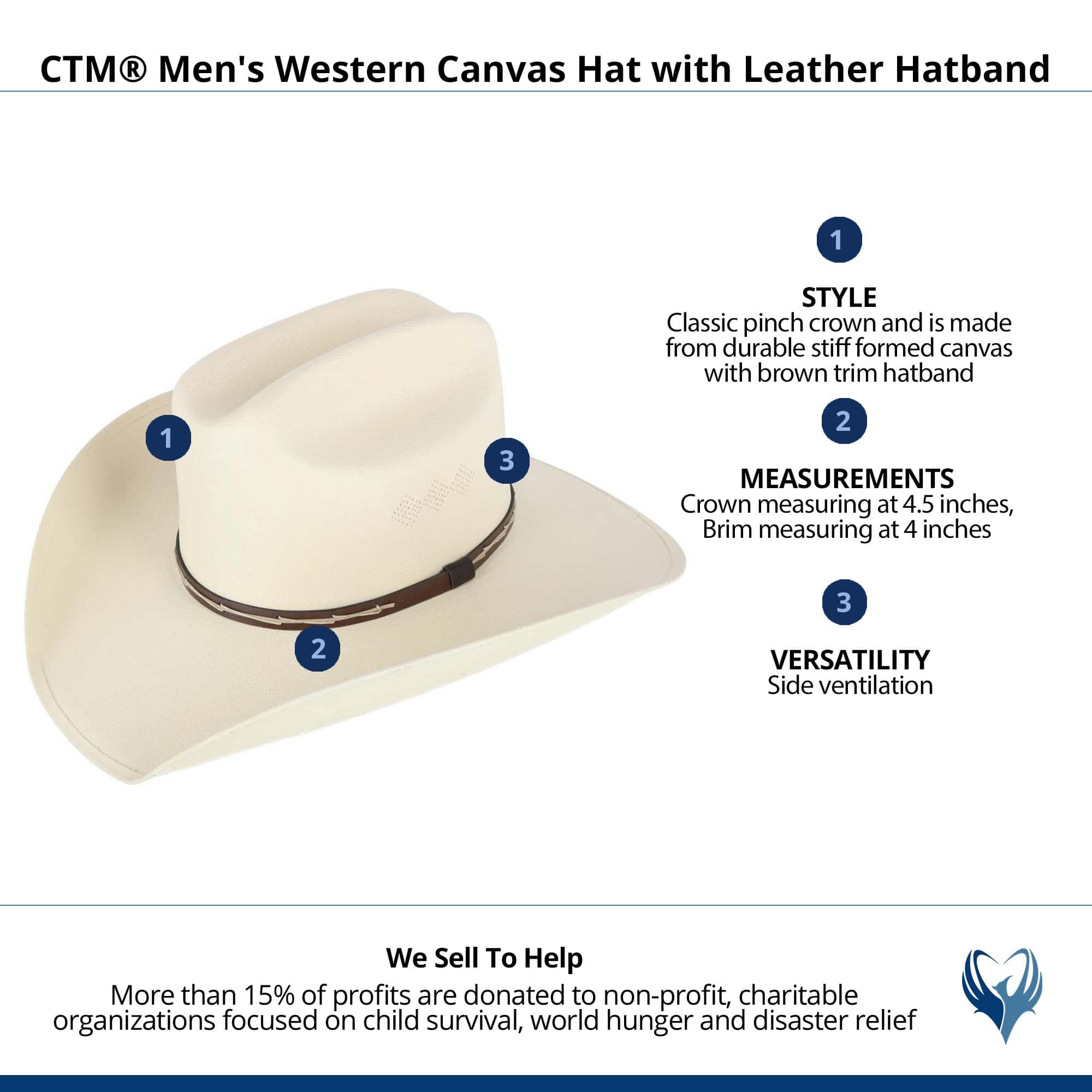 CTM® Men's Western Canvas Hat with Leather Hatband - Canvas