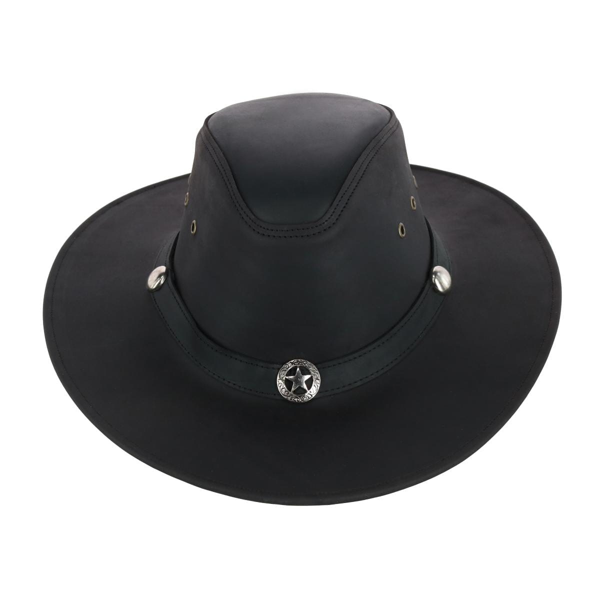 CTM® Men's Leather Western Hat with Star Concho Hatband - Brown