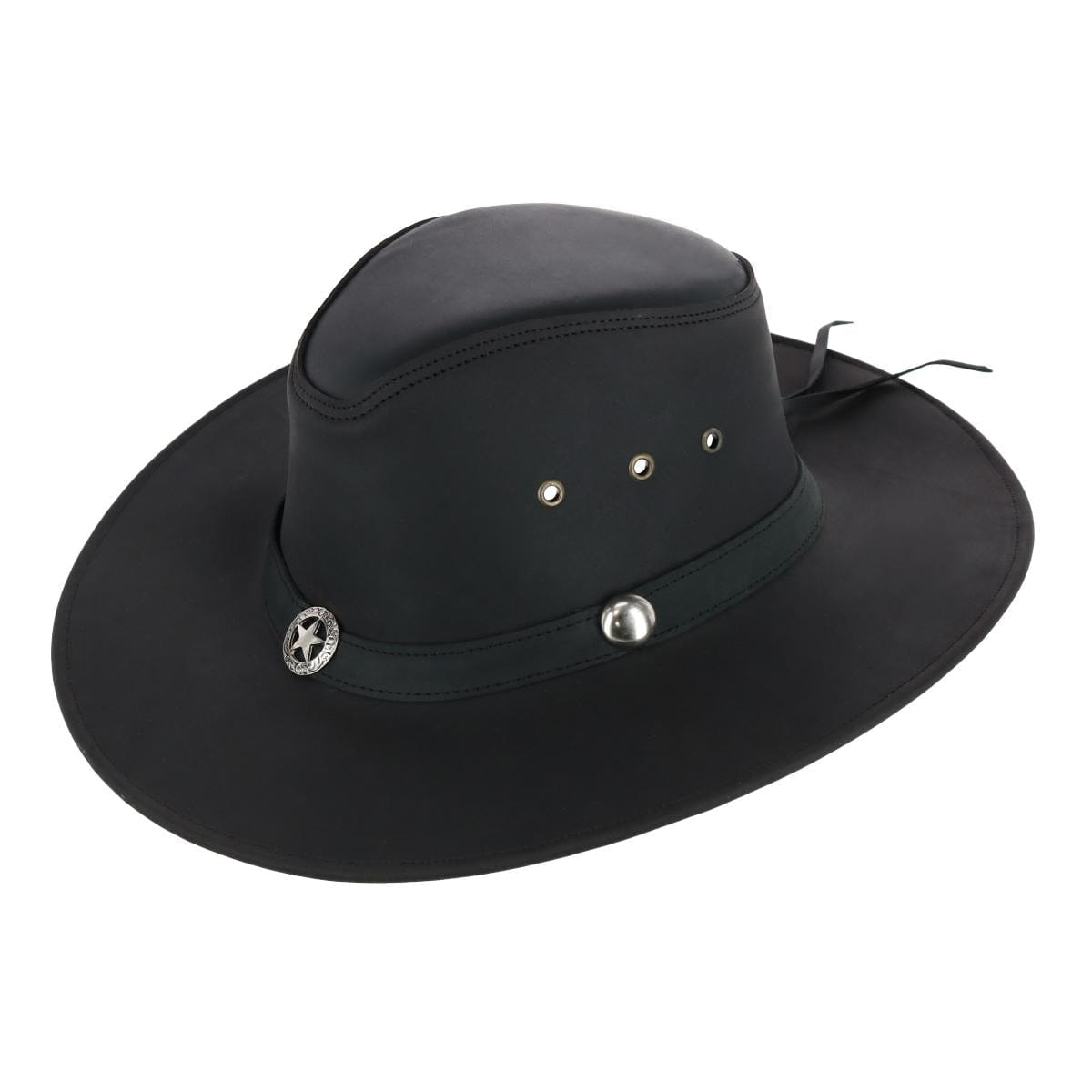 CTM® Men's Leather Western Hat with Star Concho Hatband - Brown